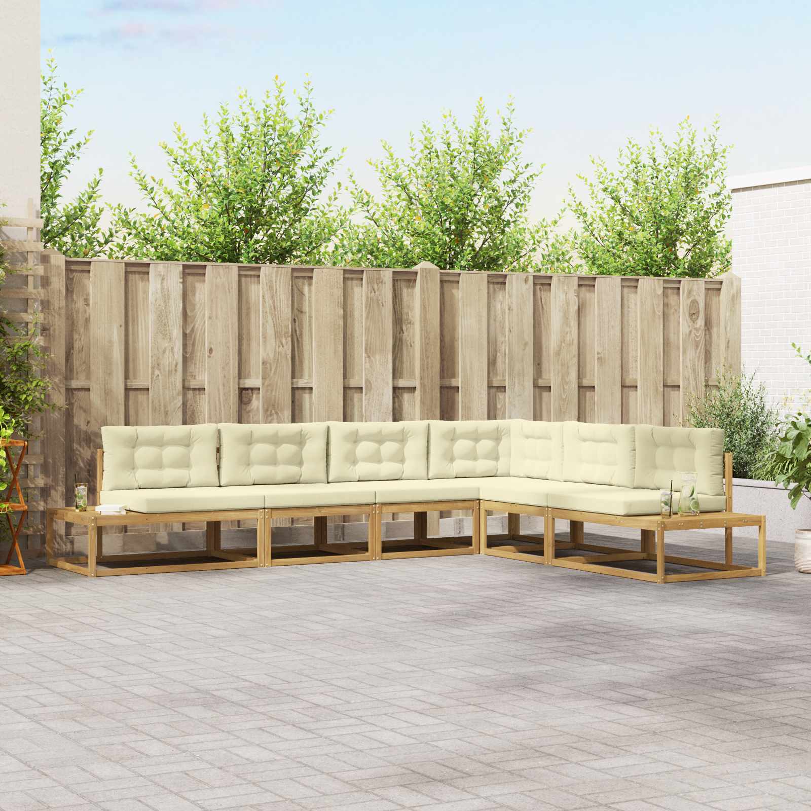 Outdoor-Sofagarnitur 6 stk. Weiß und Creme Polyester