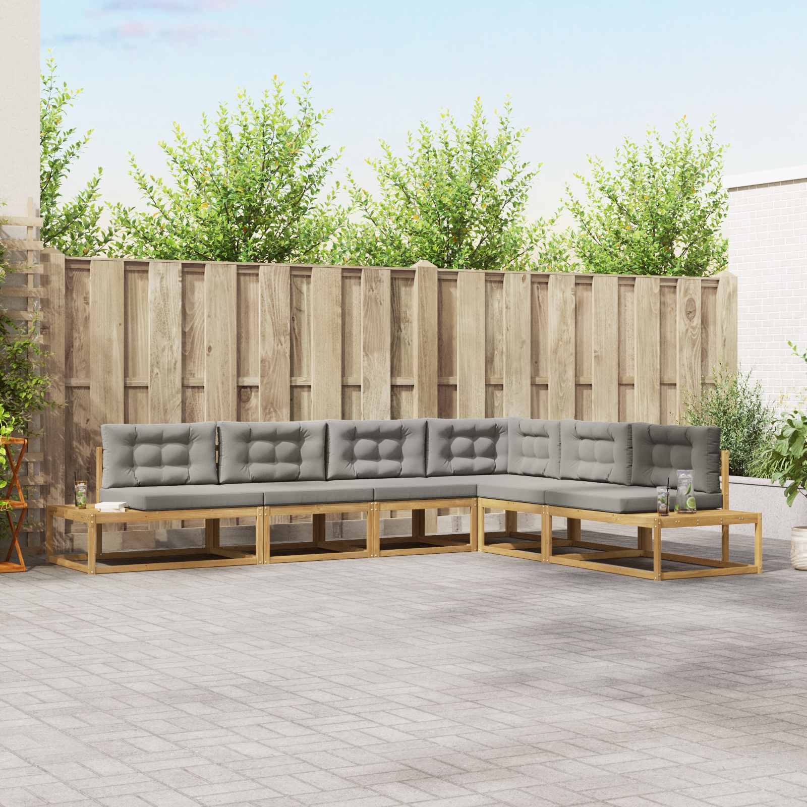 Outdoor-Sofagarnitur 6 stk. Weiß und Hellgrau Polyester
