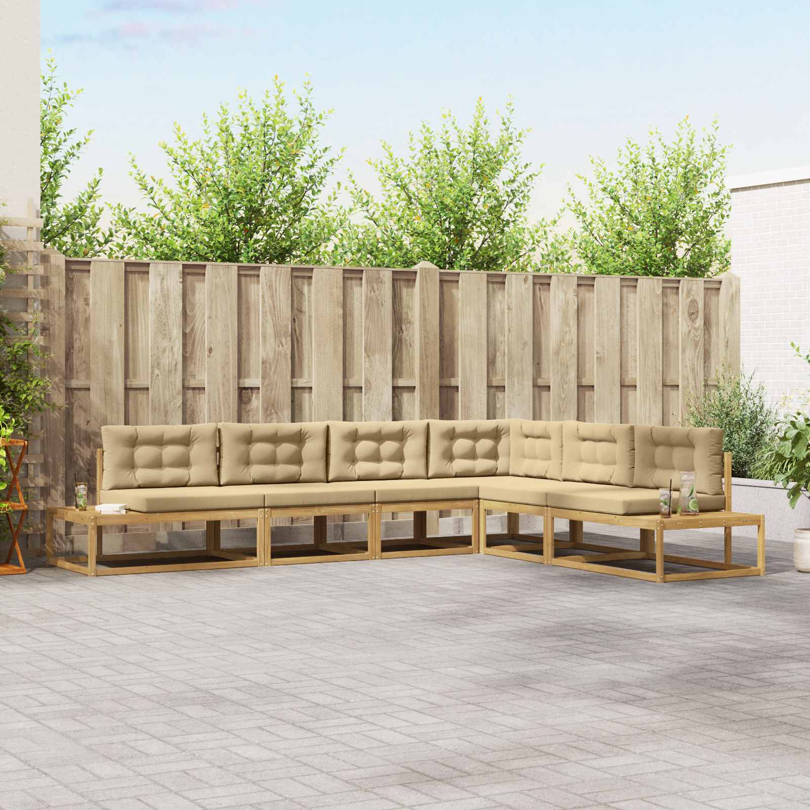 Outdoor-Sofagarnitur 6 stk. Weiß und Beige Polyester