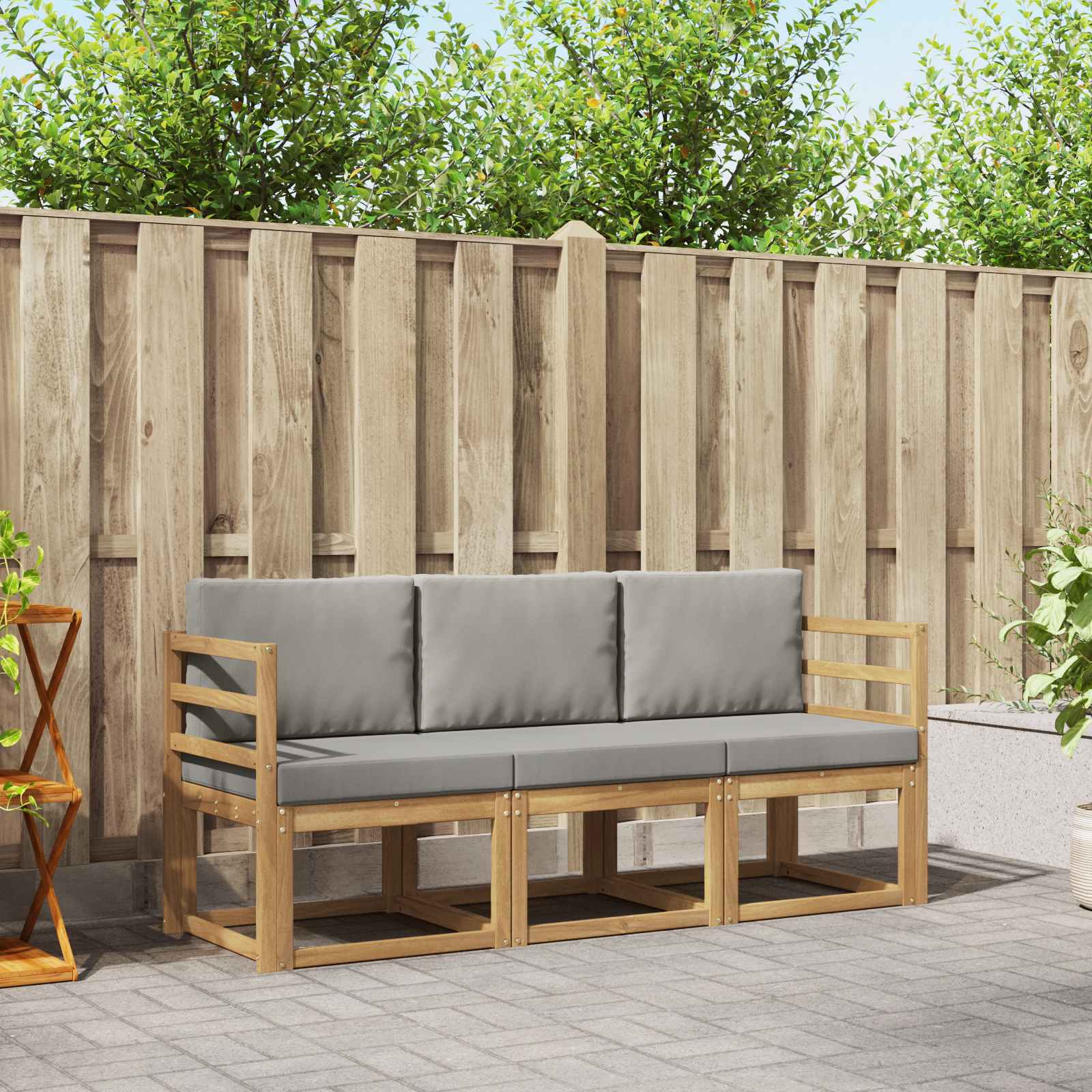 Outdoor-Sofagarnitur 3 stk. Weiß und Hellgrau Polyester