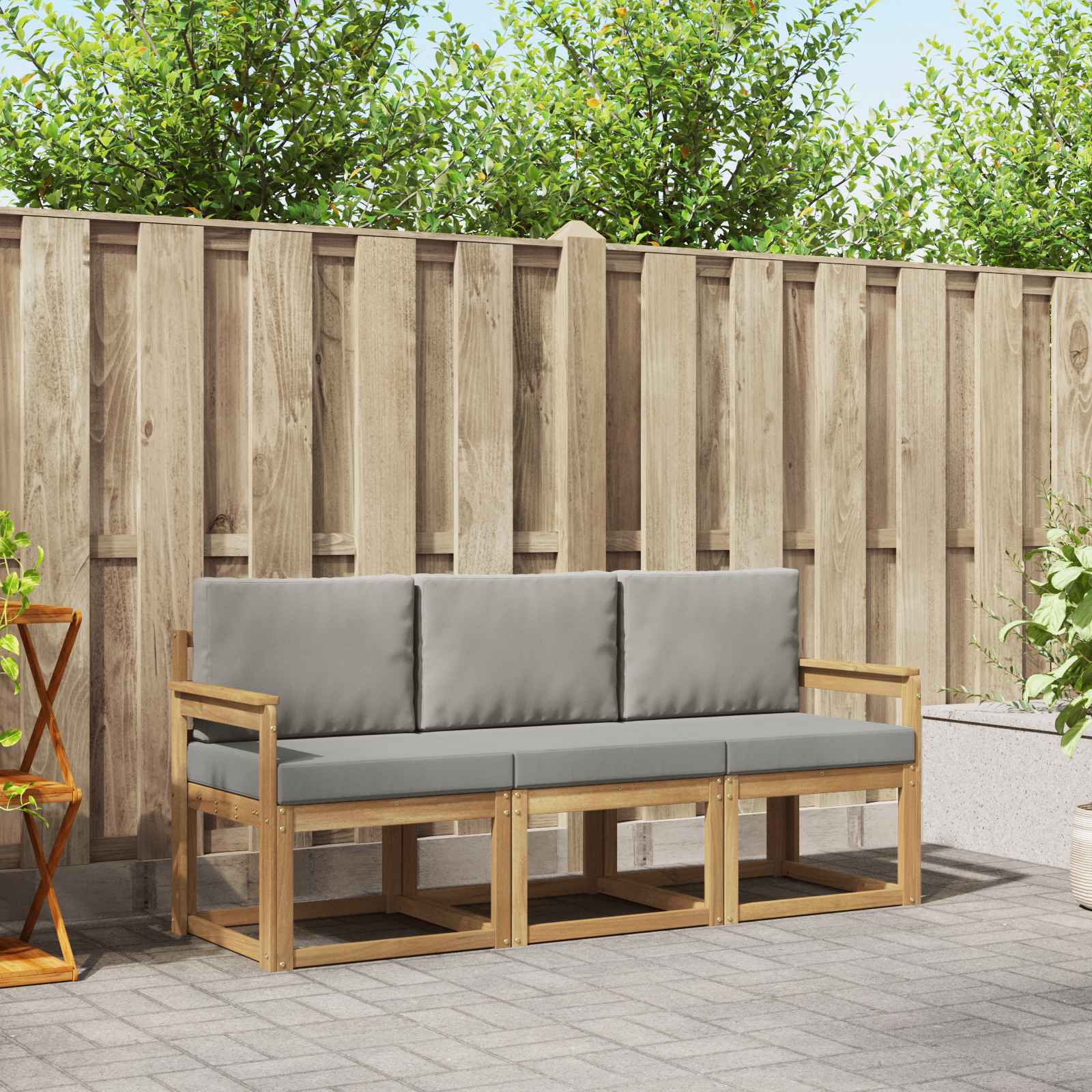 Outdoor-Sofagarnitur 3 stk. Weiß und Hellgrau Polyester