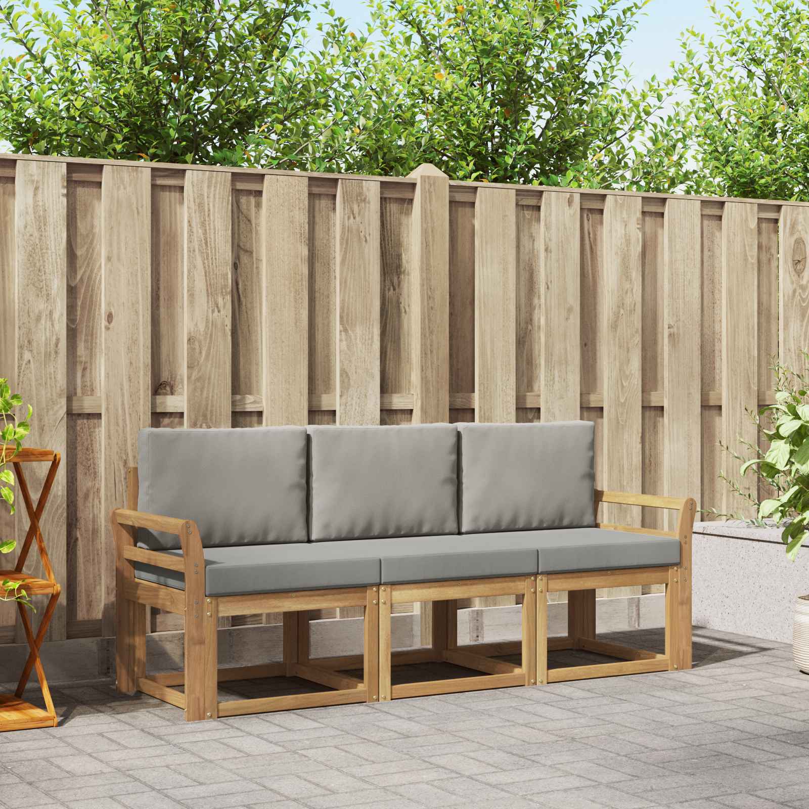 Outdoor-Sofagarnitur 3 stk. Weiß und Hellgrau Polyester