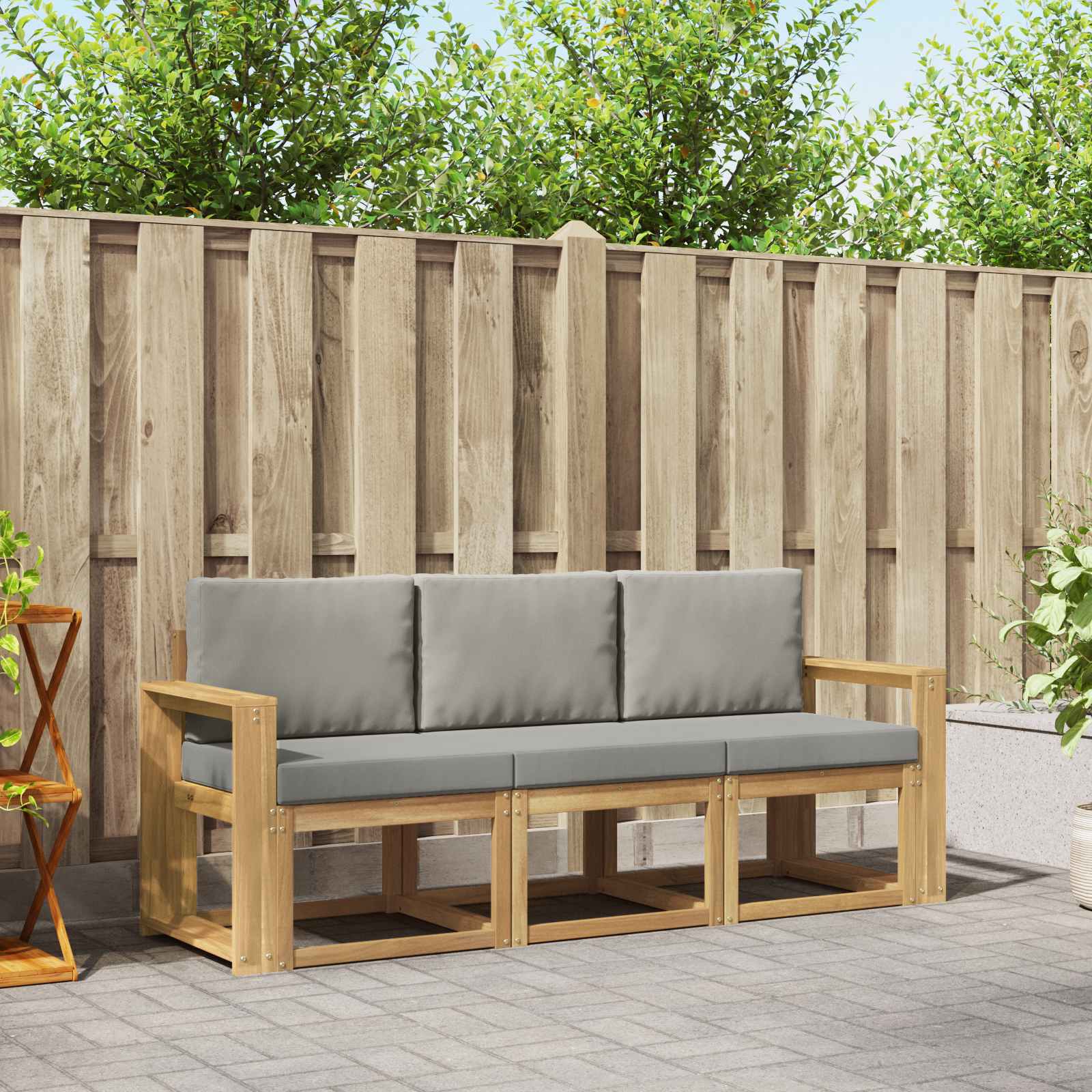 Outdoor-Sofagarnitur 3 stk. Weiß und Hellgrau Polyester