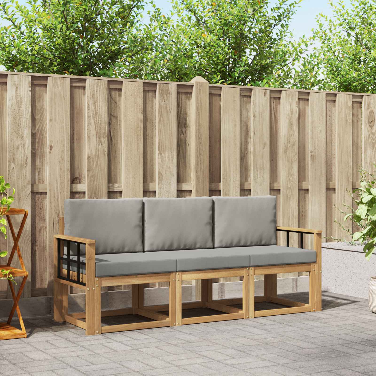 Outdoor-Sofagarnitur 3 stk. Weiß und Hellgrau Polyester