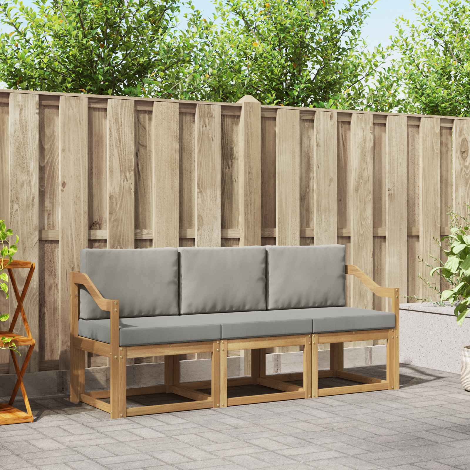 Outdoor-Sofagarnitur 3 stk. Weiß und Hellgrau Polyester