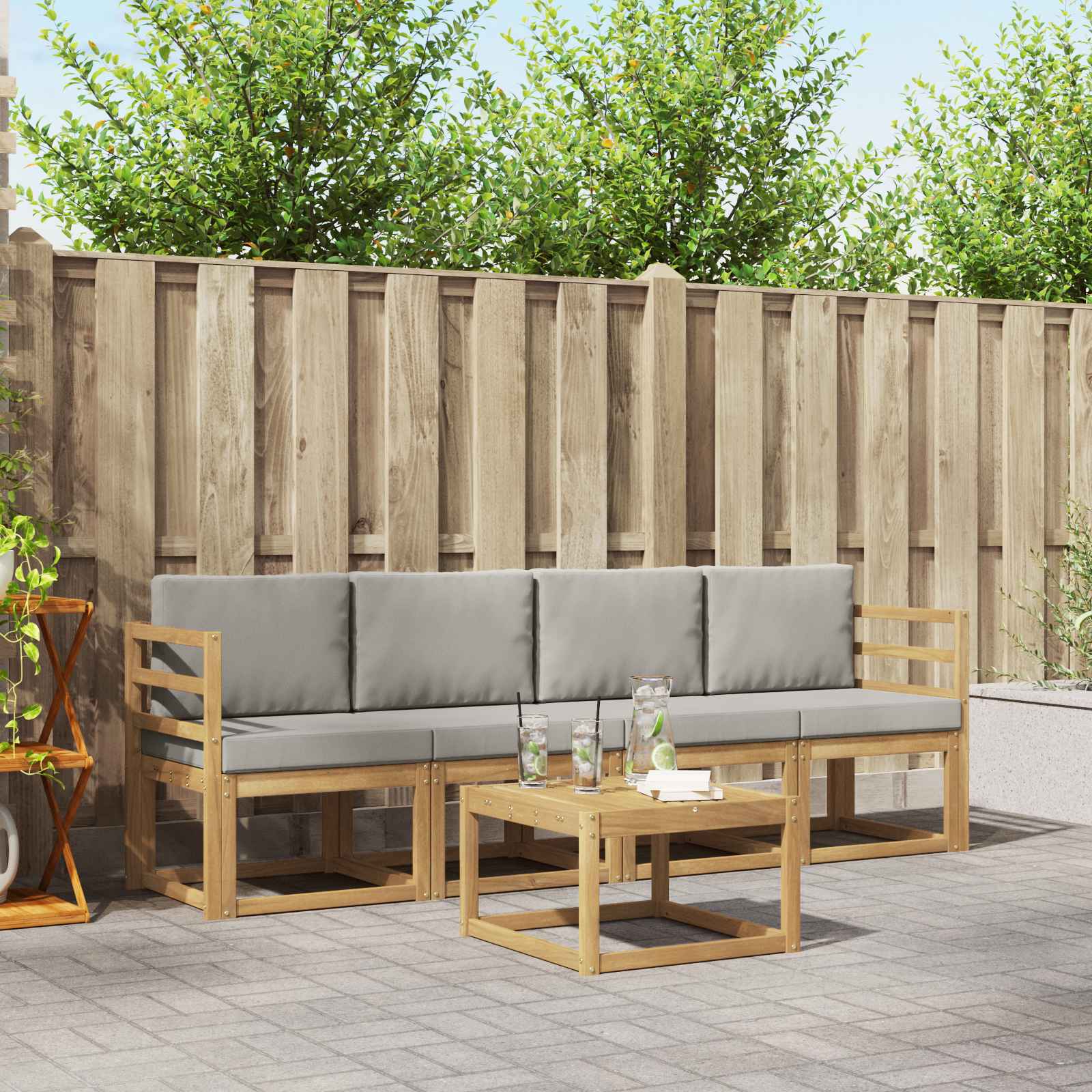 Outdoor-Sofagarnitur 5 stk. Weiß und Hellgrau Polyester