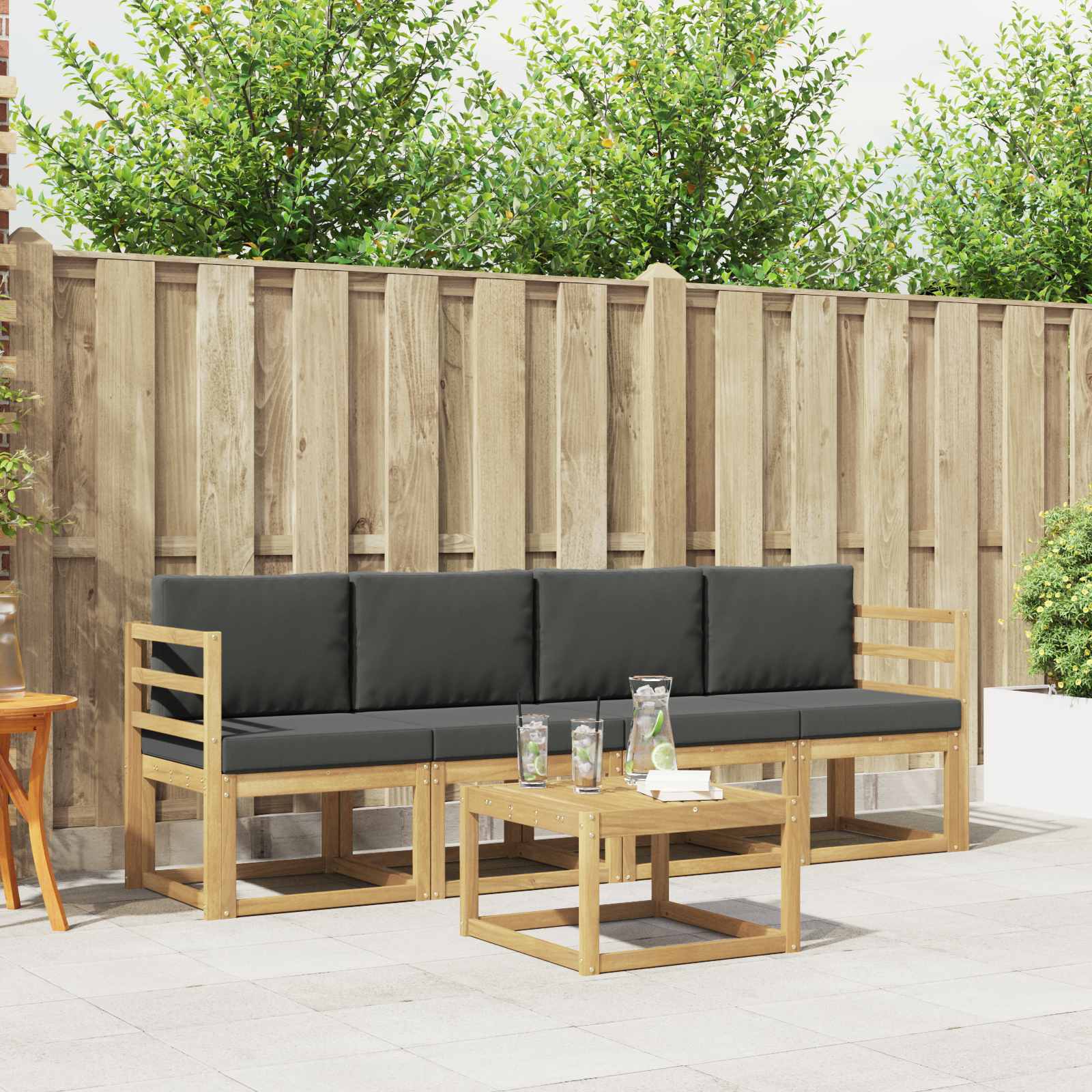 Outdoor-Sofagarnitur 5 stk. Weiß und Anthrazit
