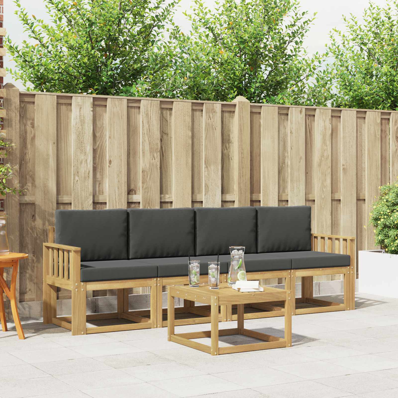 Outdoor-Sofagarnitur 5 stk. Weiß und Anthrazit