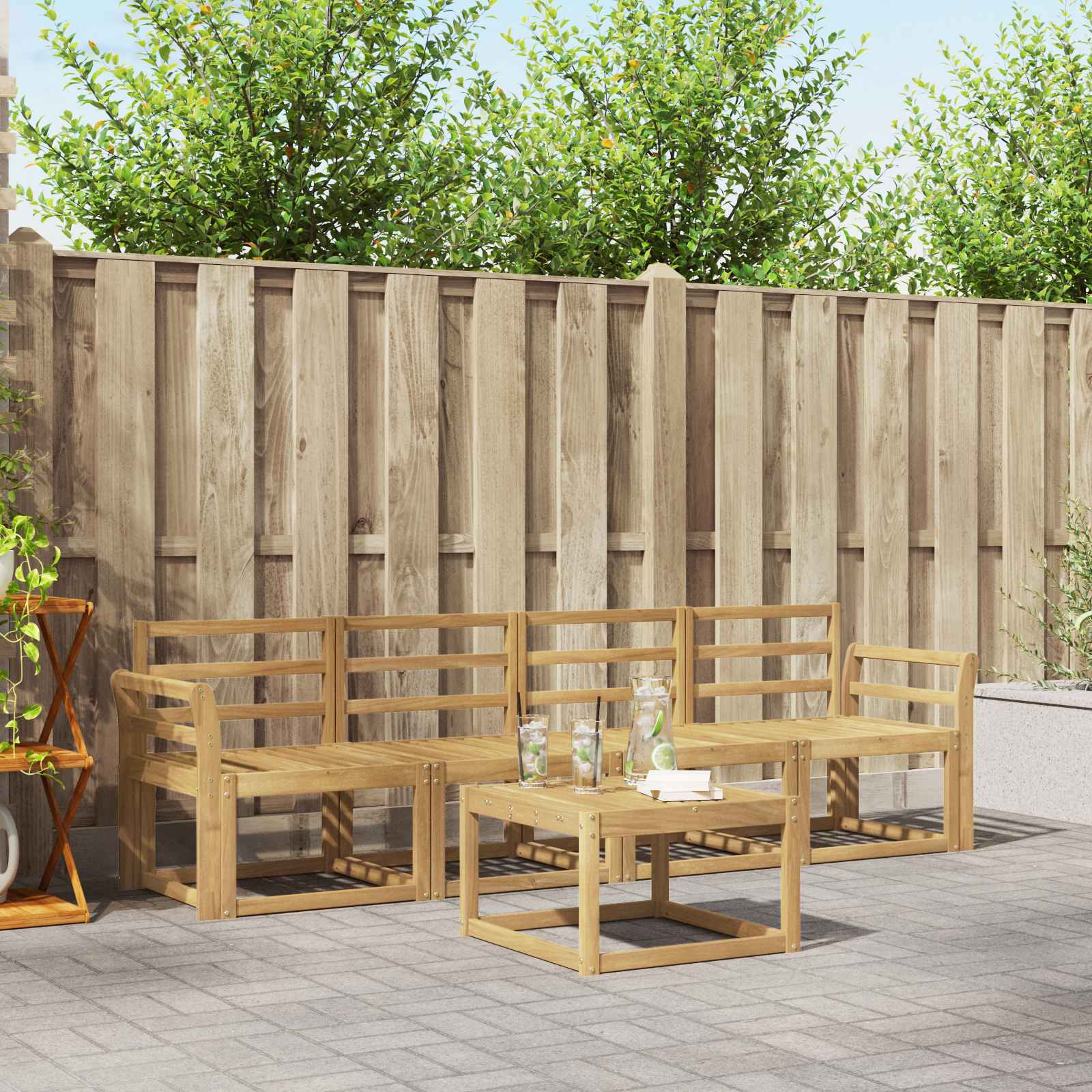 Outdoor-Sofagarnitur 5 stk. Weiß Massivholz Akazie