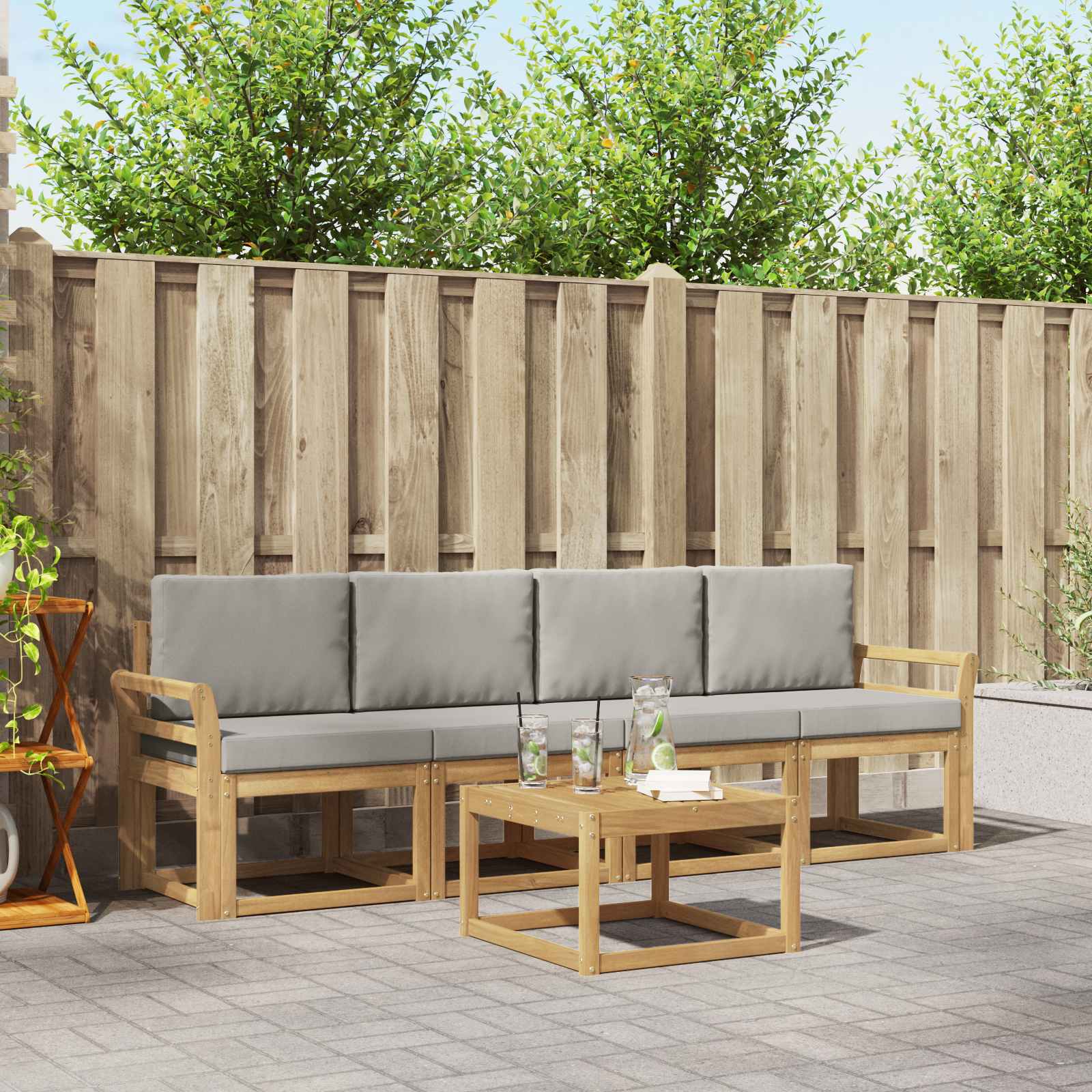 Outdoor-Sofagarnitur 5 stk. Weiß und Hellgrau Polyester