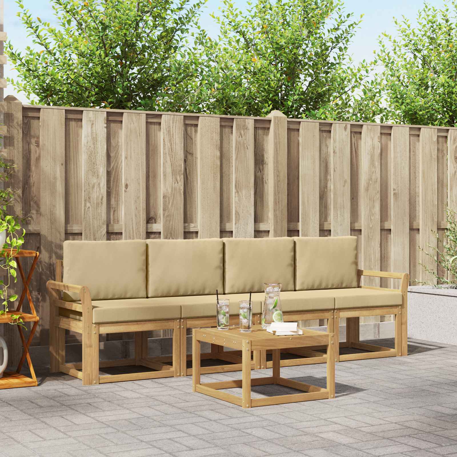 Outdoor-Sofagarnitur 5 stk. Weiß und Beige