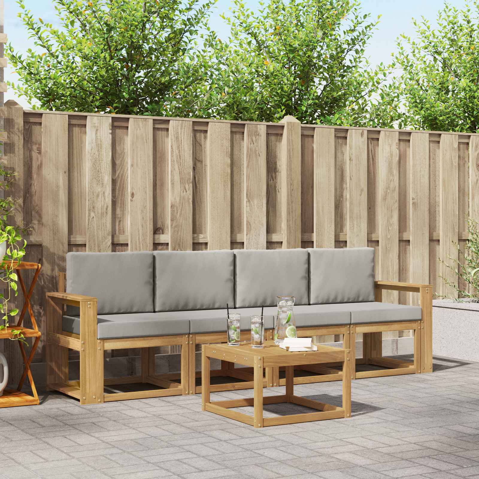 Outdoor-Sofagarnitur 5 stk. Weiß und Hellgrau Polyester
