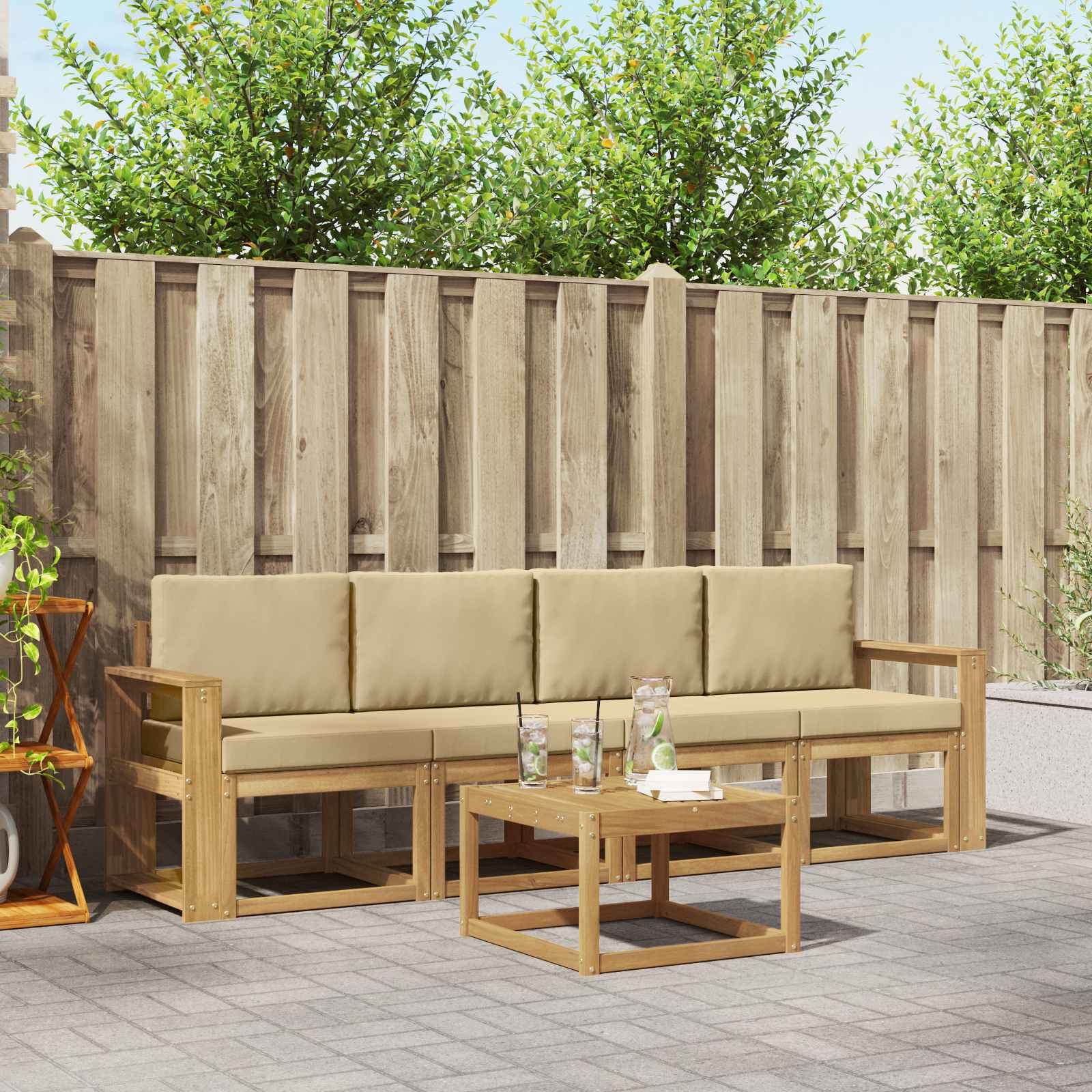 Outdoor-Sofagarnitur 5 stk. Weiß und Beige