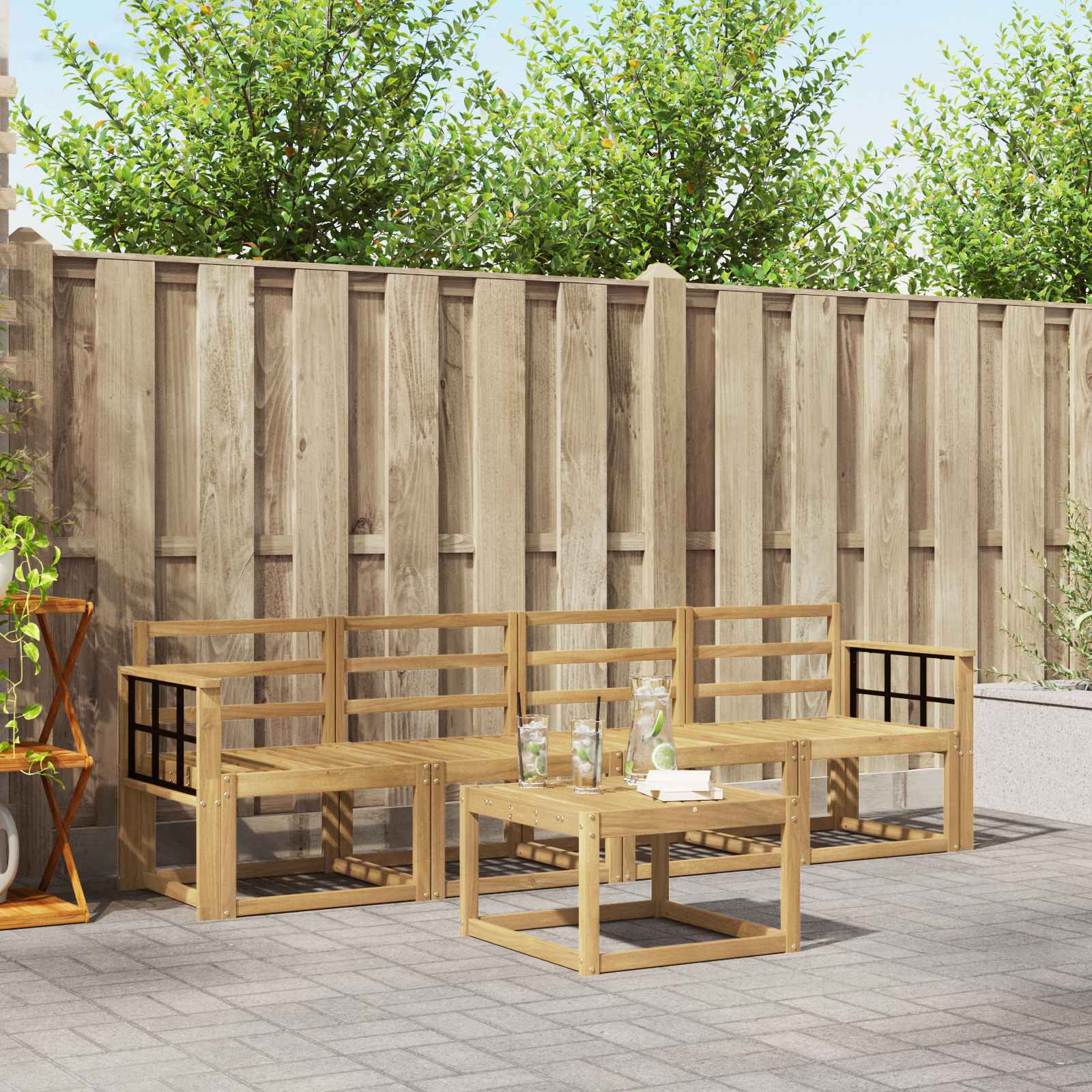 Outdoor-Sofagarnitur 5 stk. Weiß Massivholz Akazie