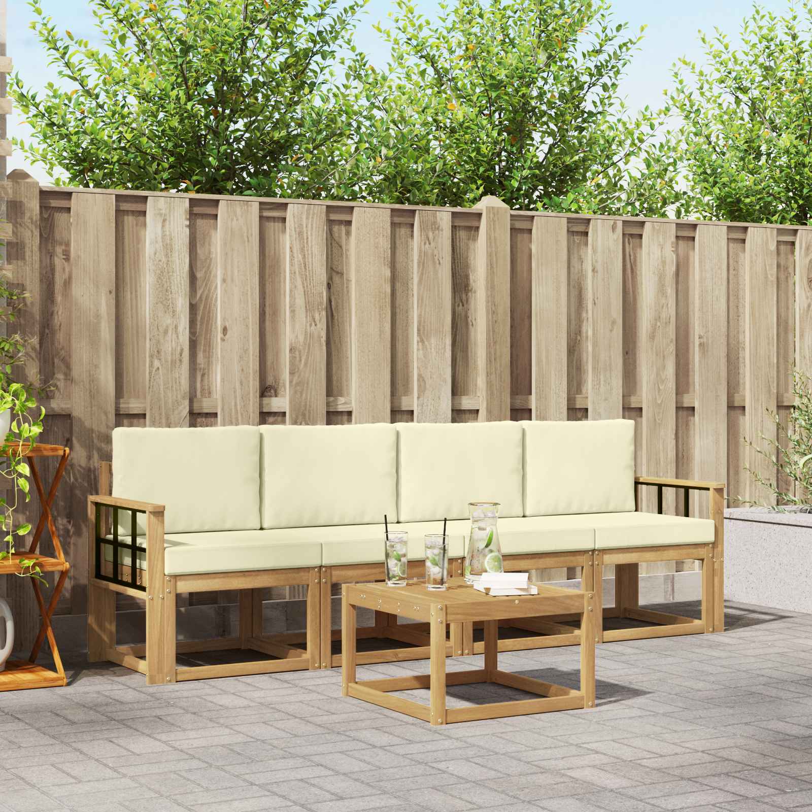 Outdoor-Sofagarnitur 5 stk. Weiß und Creme