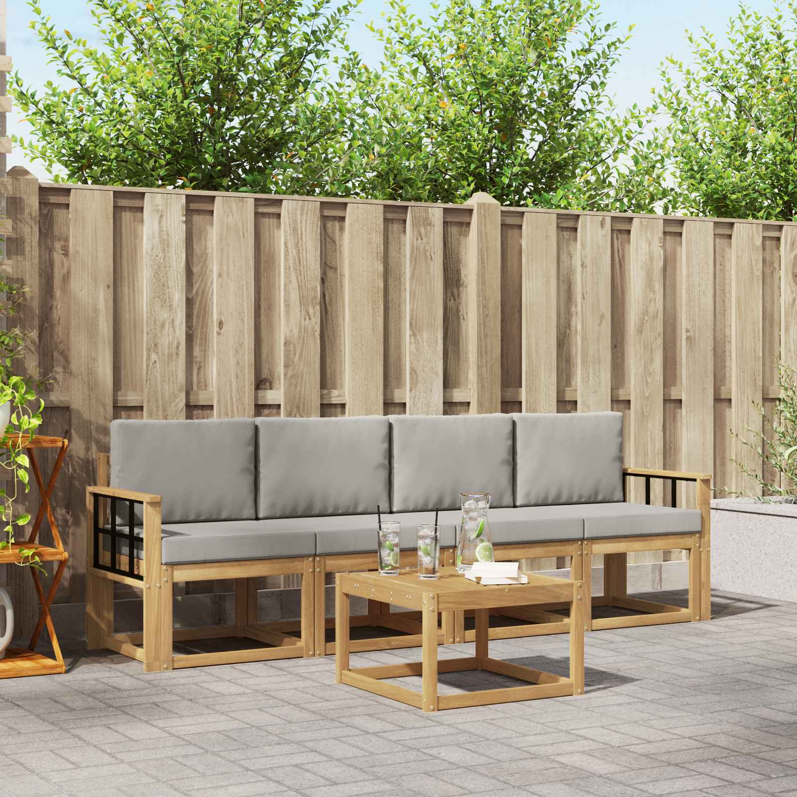 Outdoor-Sofagarnitur 5 stk. Weiß und Hellgrau Polyester
