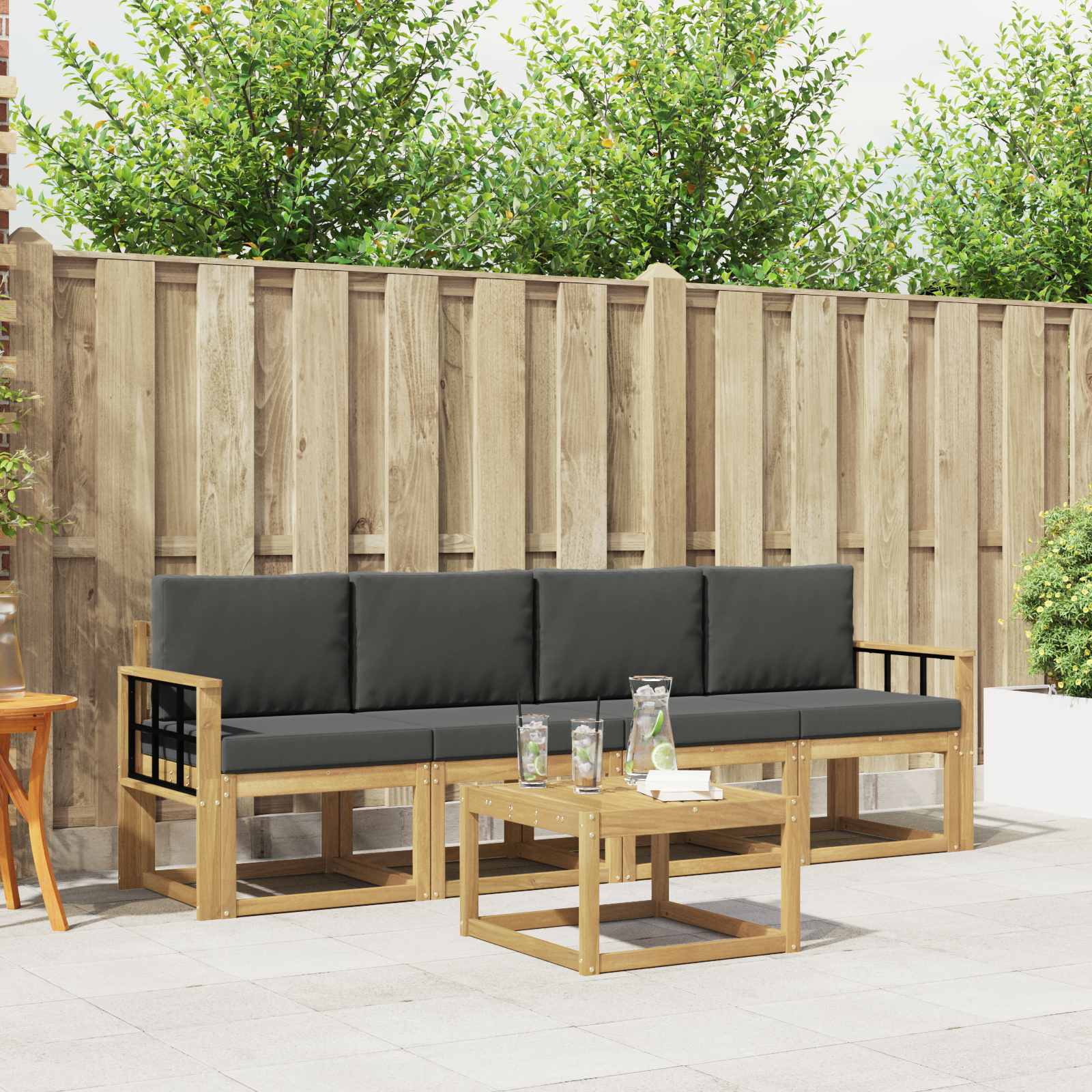 Outdoor-Sofagarnitur 5 stk. Weiß und Anthrazit