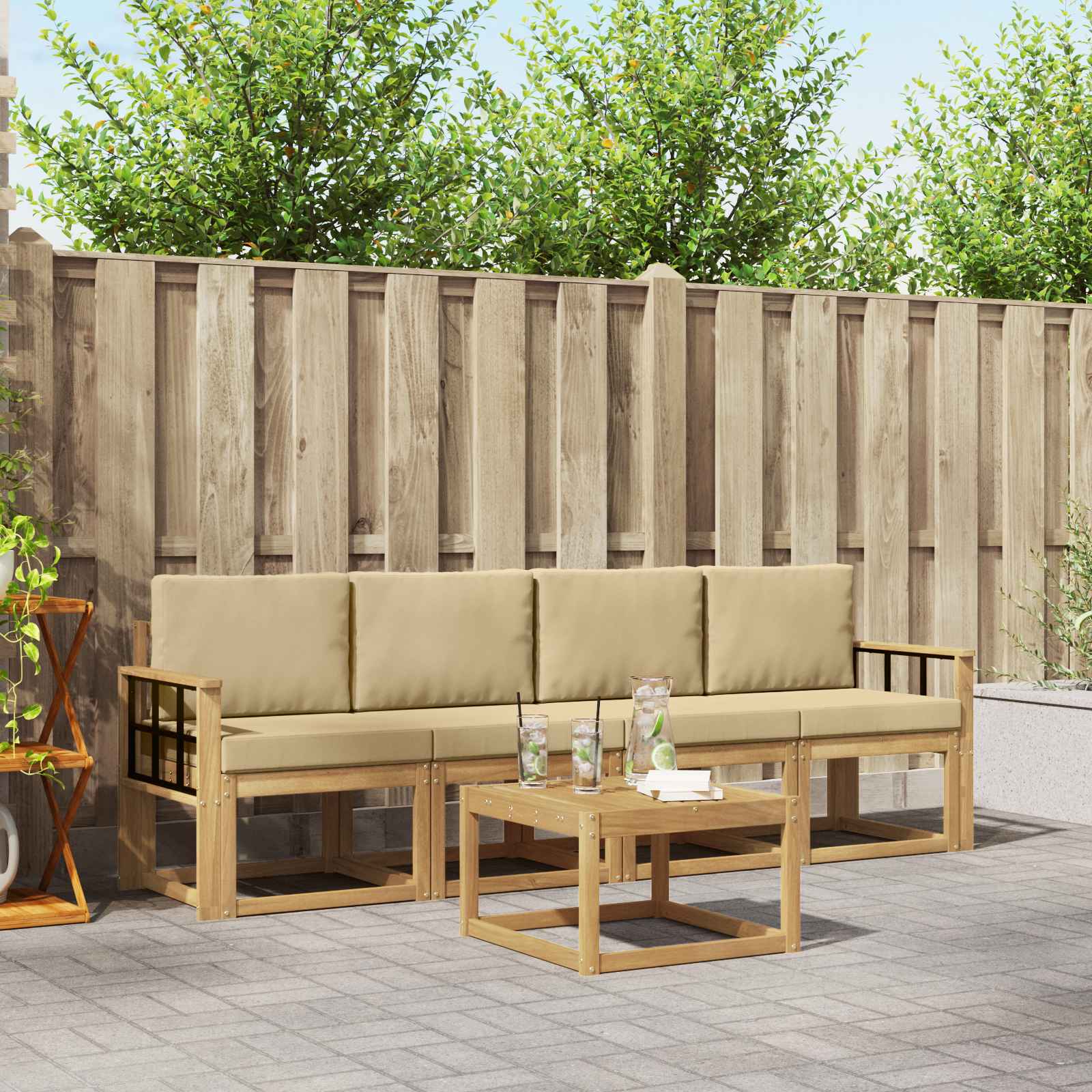 Outdoor-Sofagarnitur 5 stk. Weiß und Beige