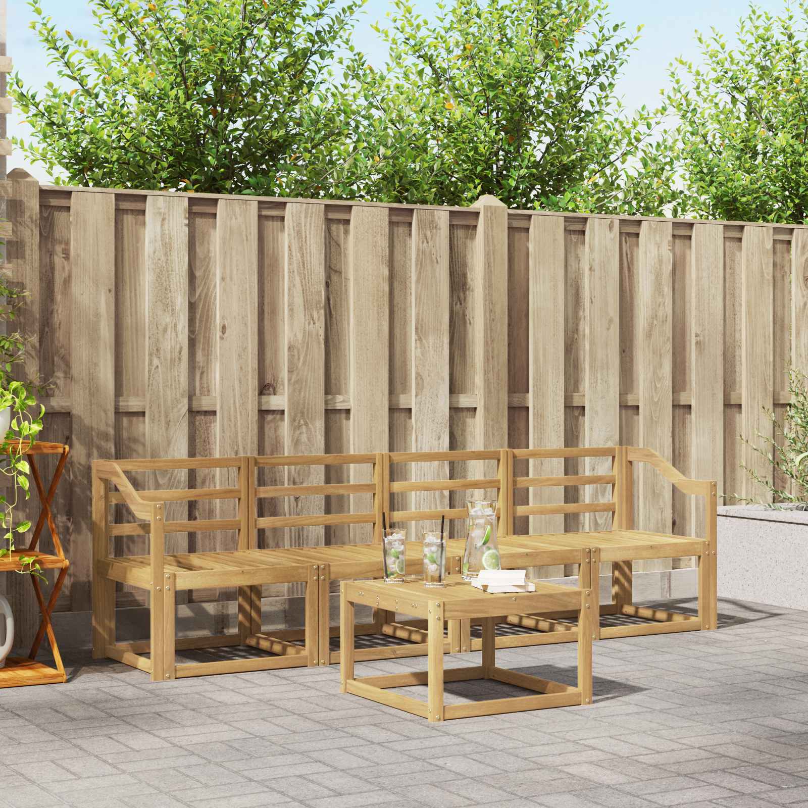 Outdoor-Sofagarnitur 5 stk. Weiß Massivholz Akazie