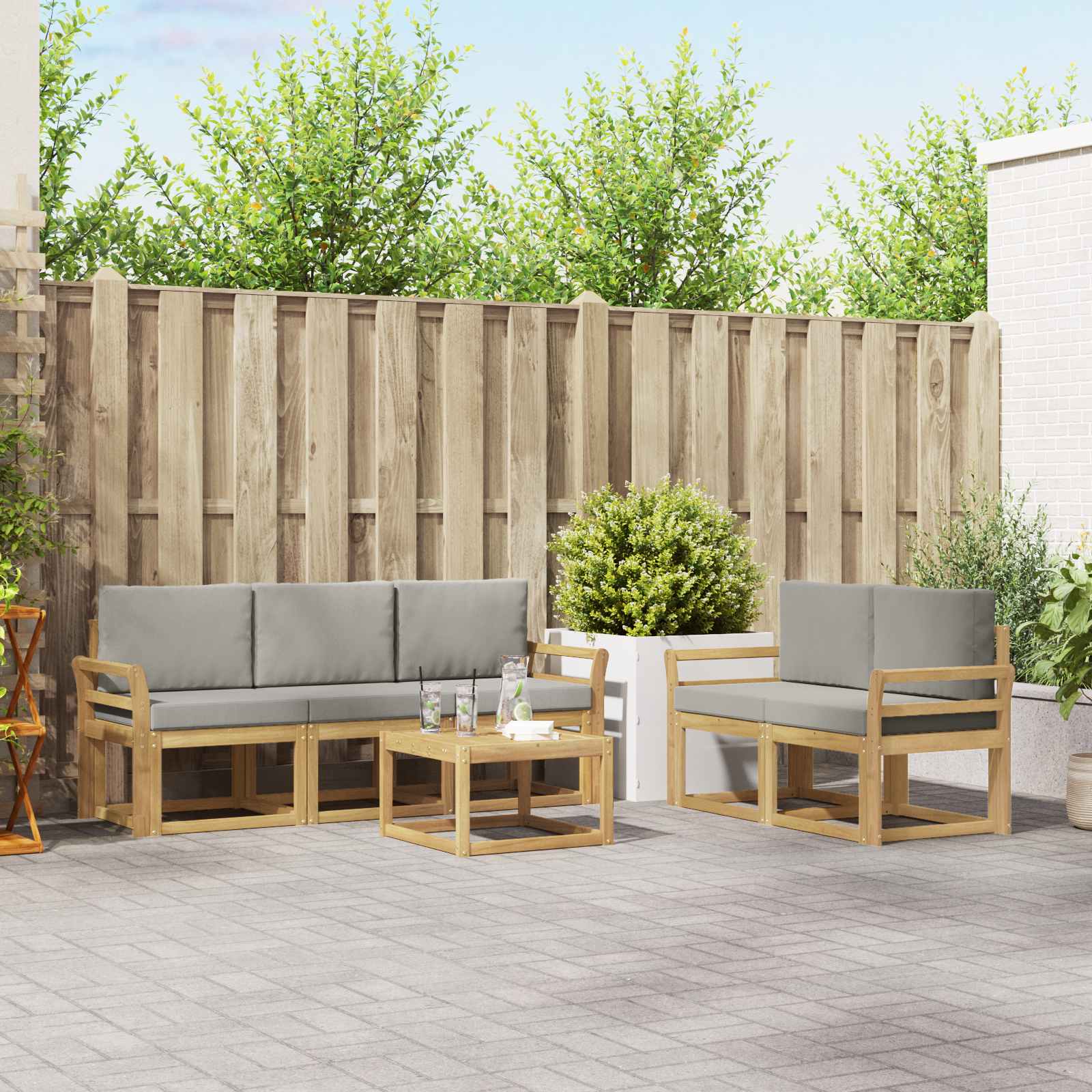 Outdoor-Sofagarnitur 6 stk. Weiß und Hellgrau Polyester