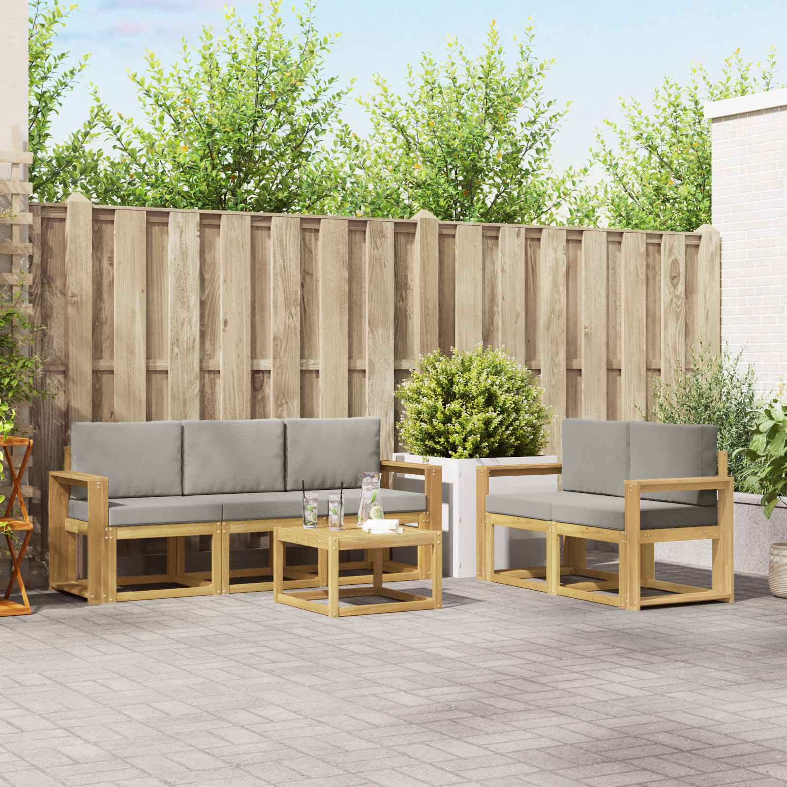 Outdoor-Sofagarnitur 6 stk. Weiß und Hellgrau Polyester