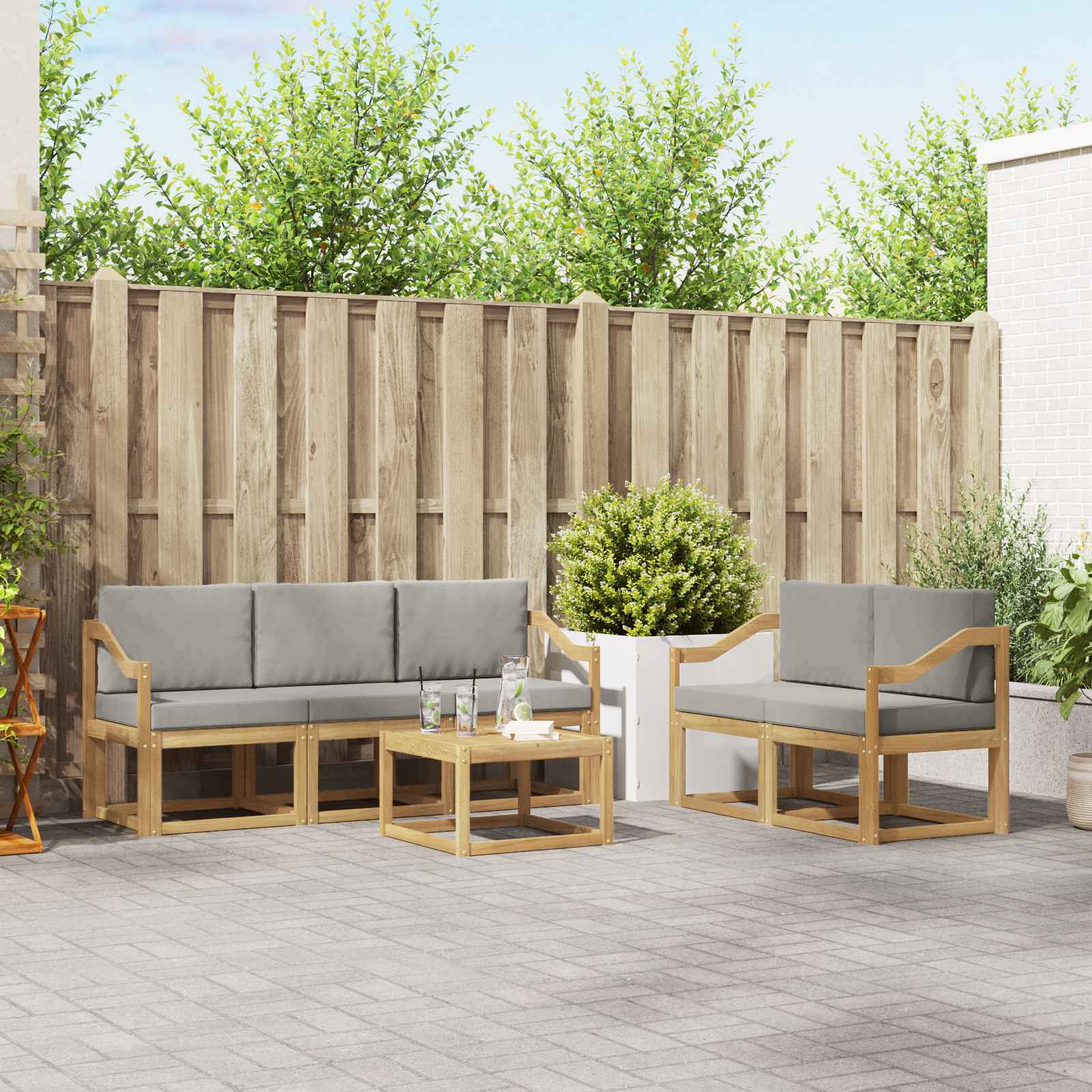 Outdoor-Sofagarnitur 6 stk. Weiß und Hellgrau Polyester