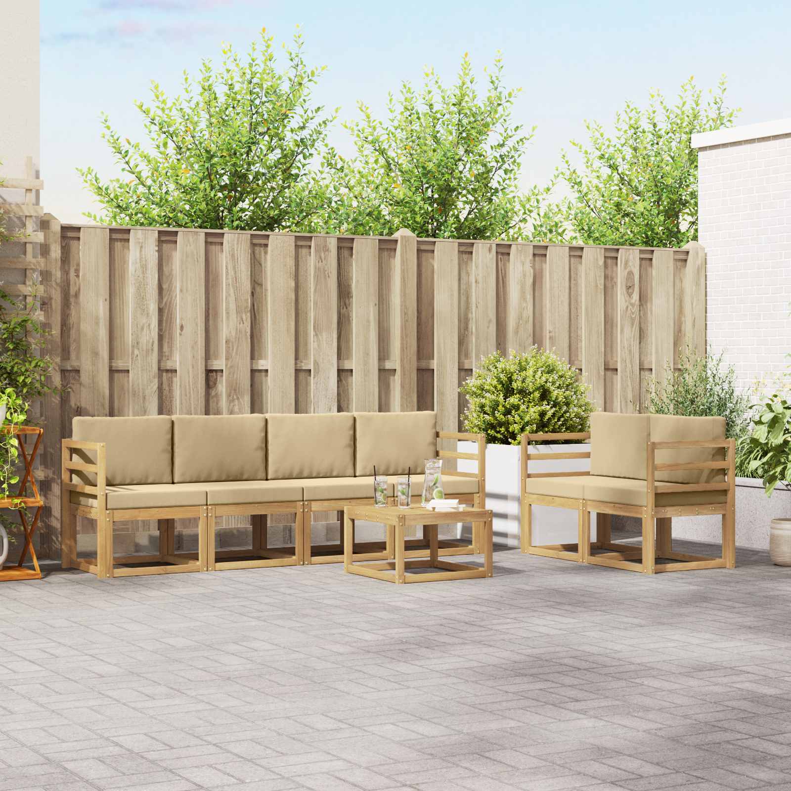 Outdoor-Sofagarnitur 7 stk. Weiß und Beige