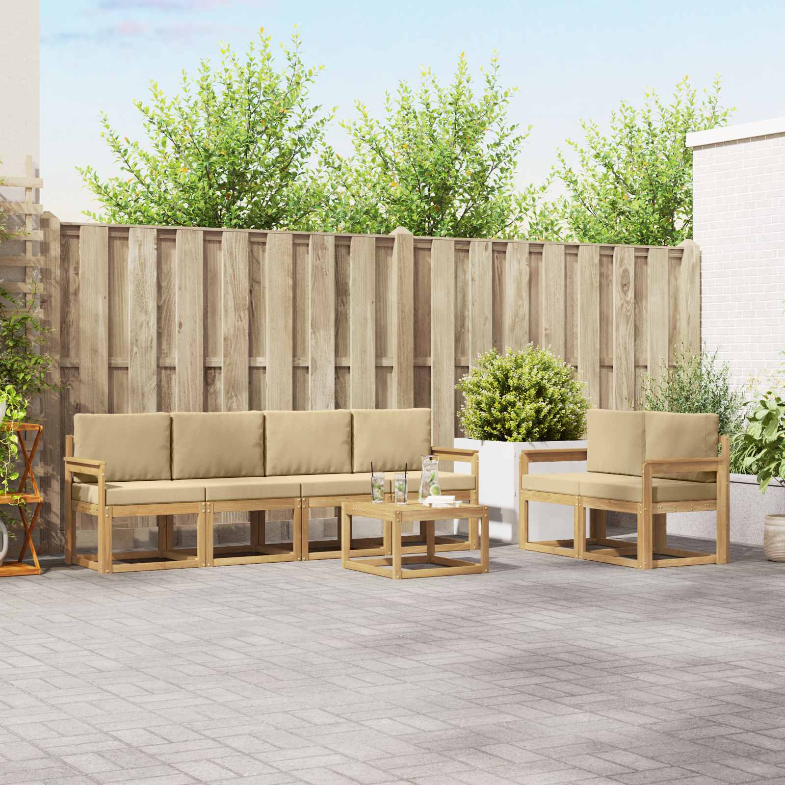 Outdoor-Sofagarnitur 7 stk. Weiß und Beige