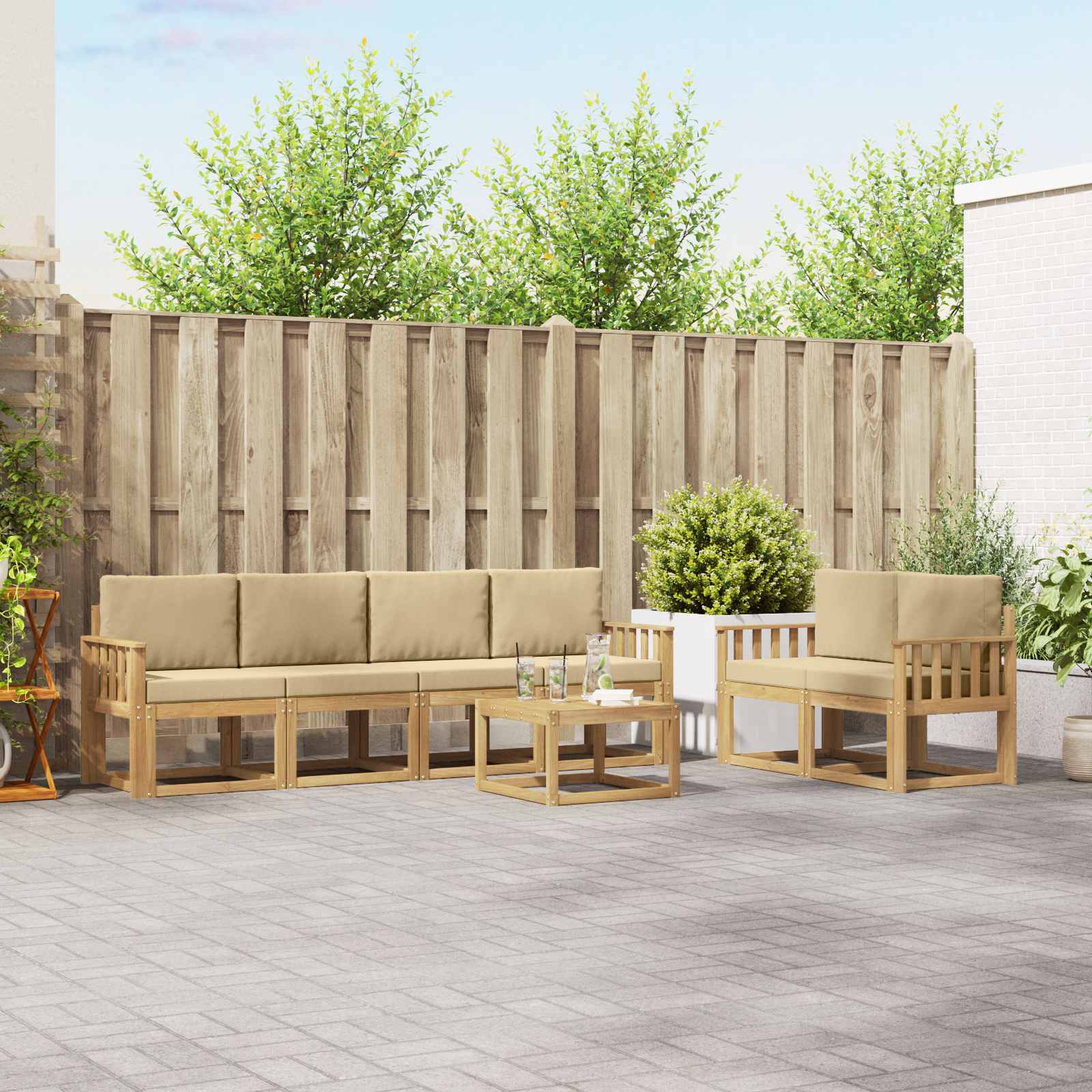 Outdoor-Sofagarnitur 7 stk. Weiß und Beige