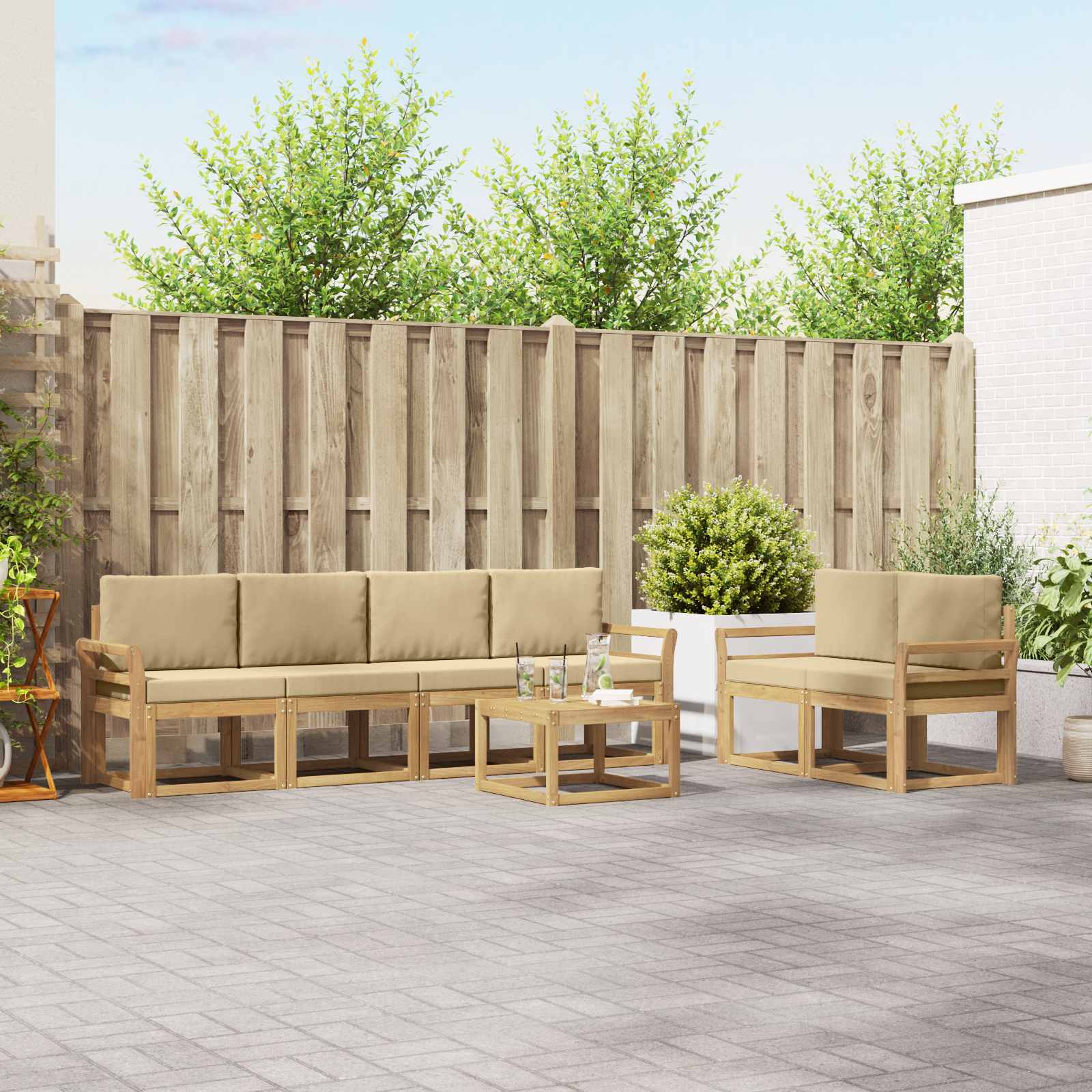 Outdoor-Sofagarnitur 7 stk. Weiß und Beige