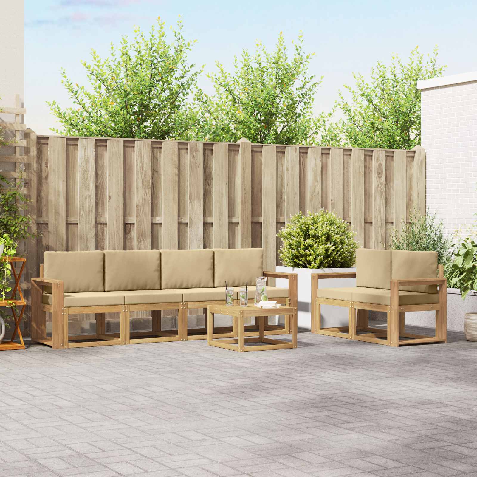 Outdoor-Sofagarnitur 7 stk. Weiß und Beige