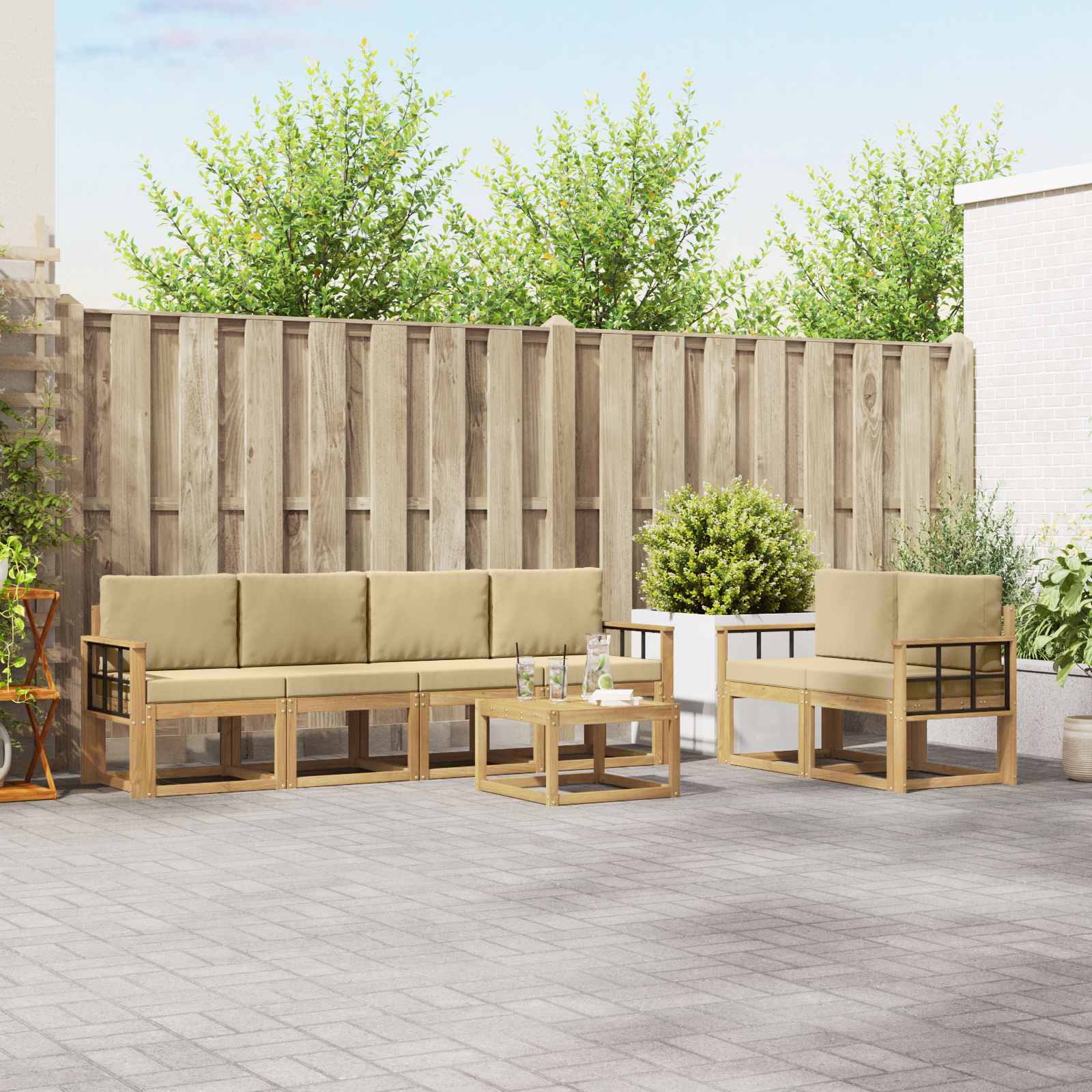 Outdoor-Sofagarnitur 7 stk. Weiß und Beige