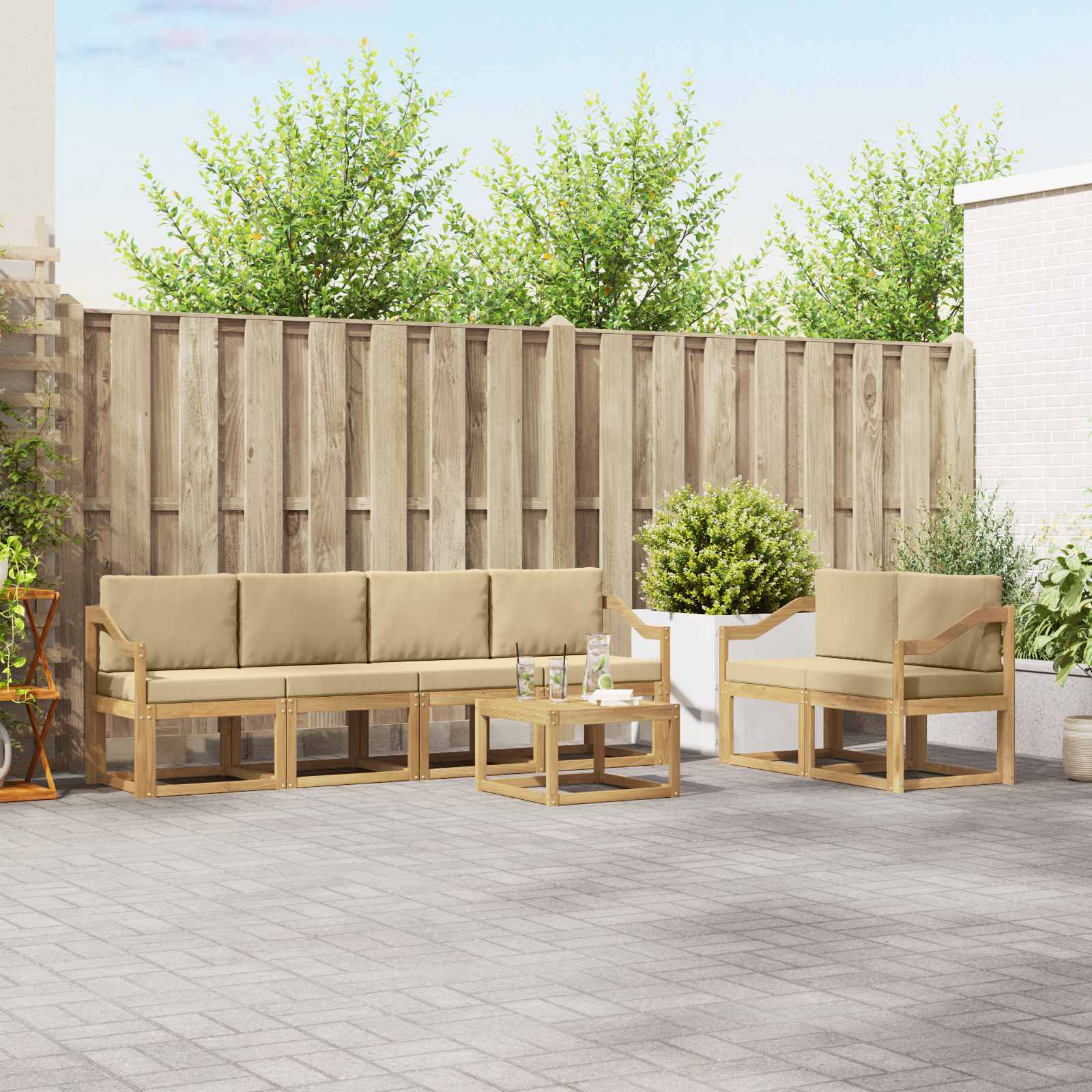 Outdoor-Sofagarnitur 7 stk. Weiß und Beige