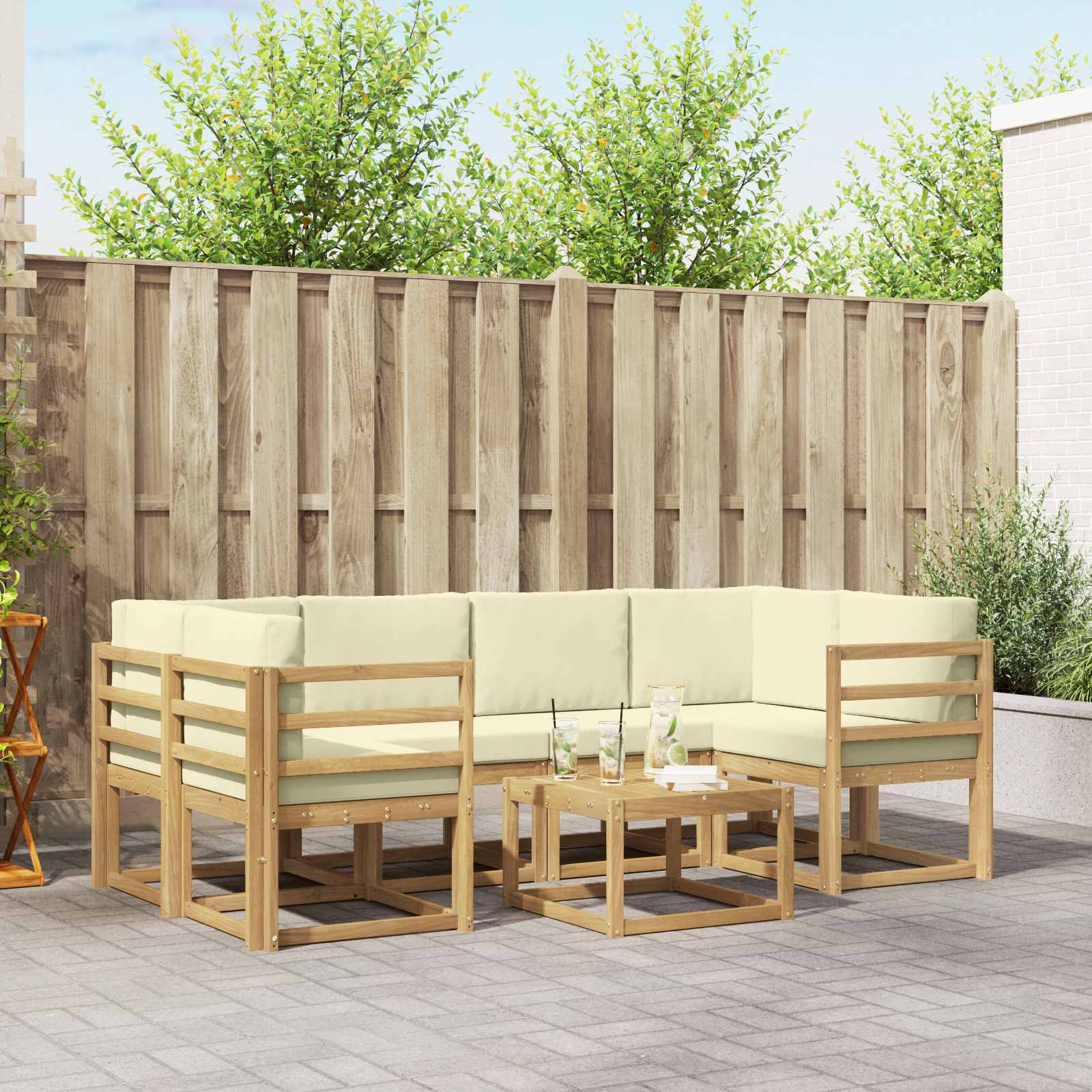 Outdoor-Sofagarnitur 7 stk. Weiß und Creme