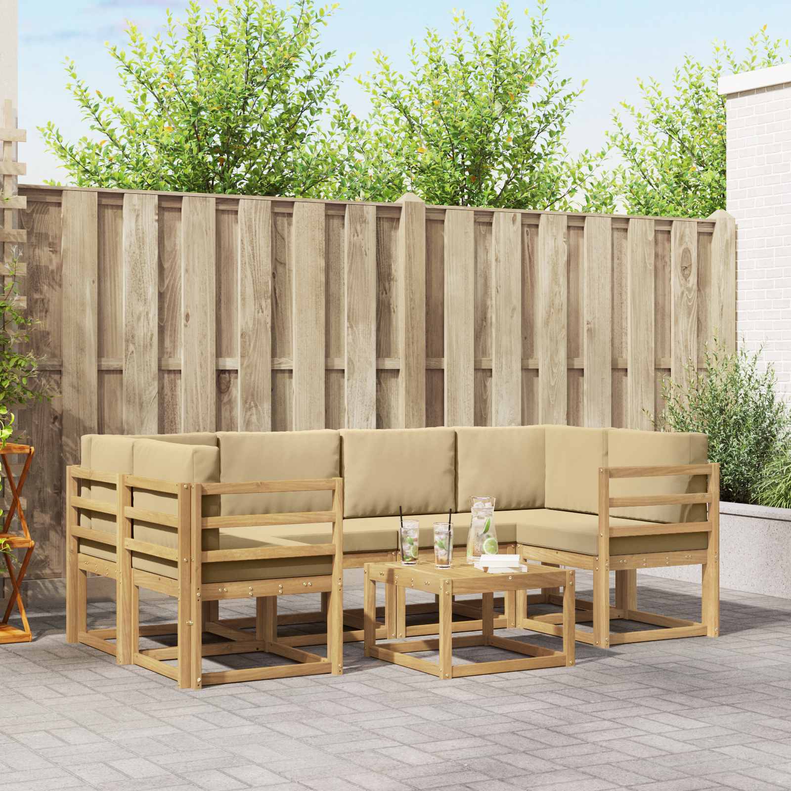 Outdoor-Sofagarnitur 7 stk. Weiß und Beige