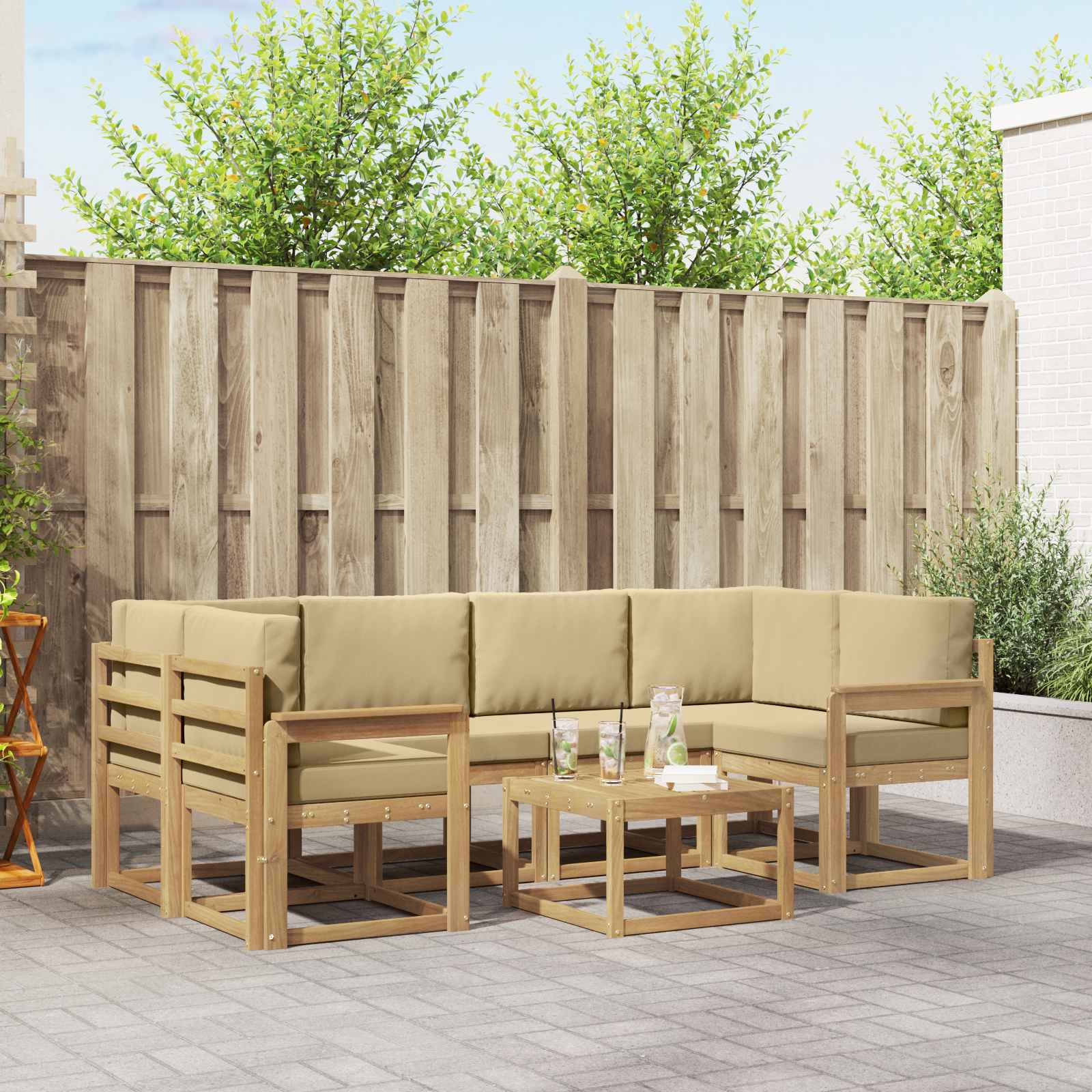 Outdoor-Sofagarnitur 7 stk. Weiß und Beige