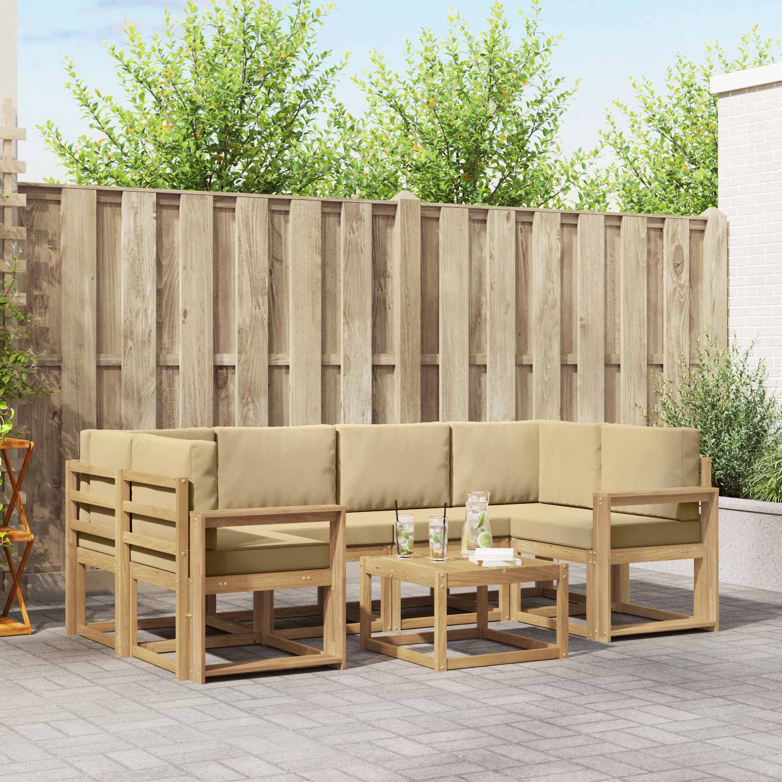 Outdoor-Sofagarnitur 7 stk. Weiß und Beige