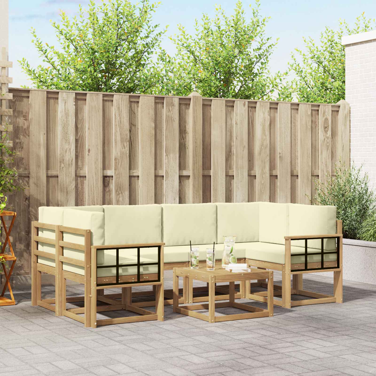 Outdoor-Sofagarnitur 7 stk. Weiß und Creme