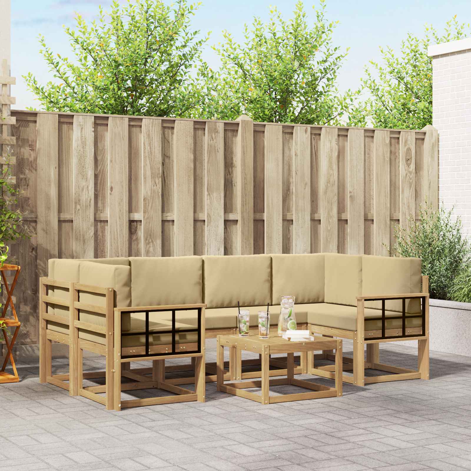 Outdoor-Sofagarnitur 7 stk. Weiß und Beige