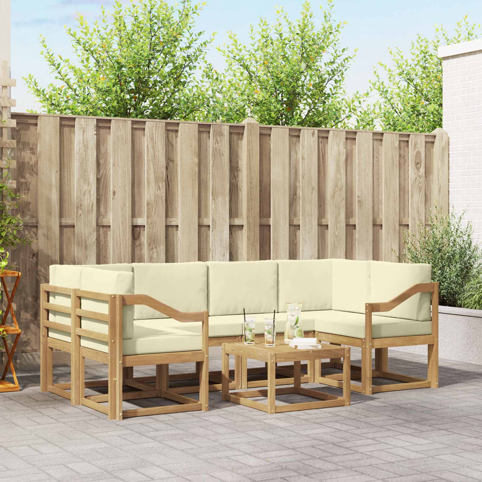Outdoor-Sofagarnitur 7 stk. Weiß und Creme
