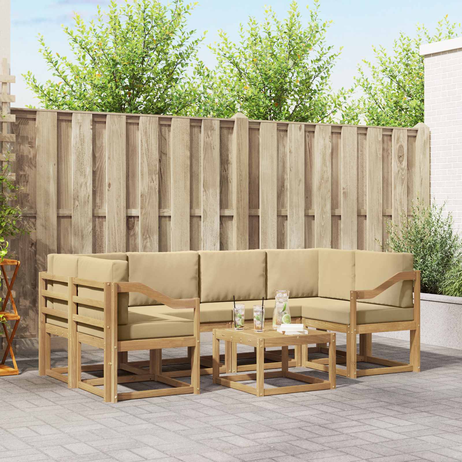 Outdoor-Sofagarnitur 7 stk. Weiß und Beige
