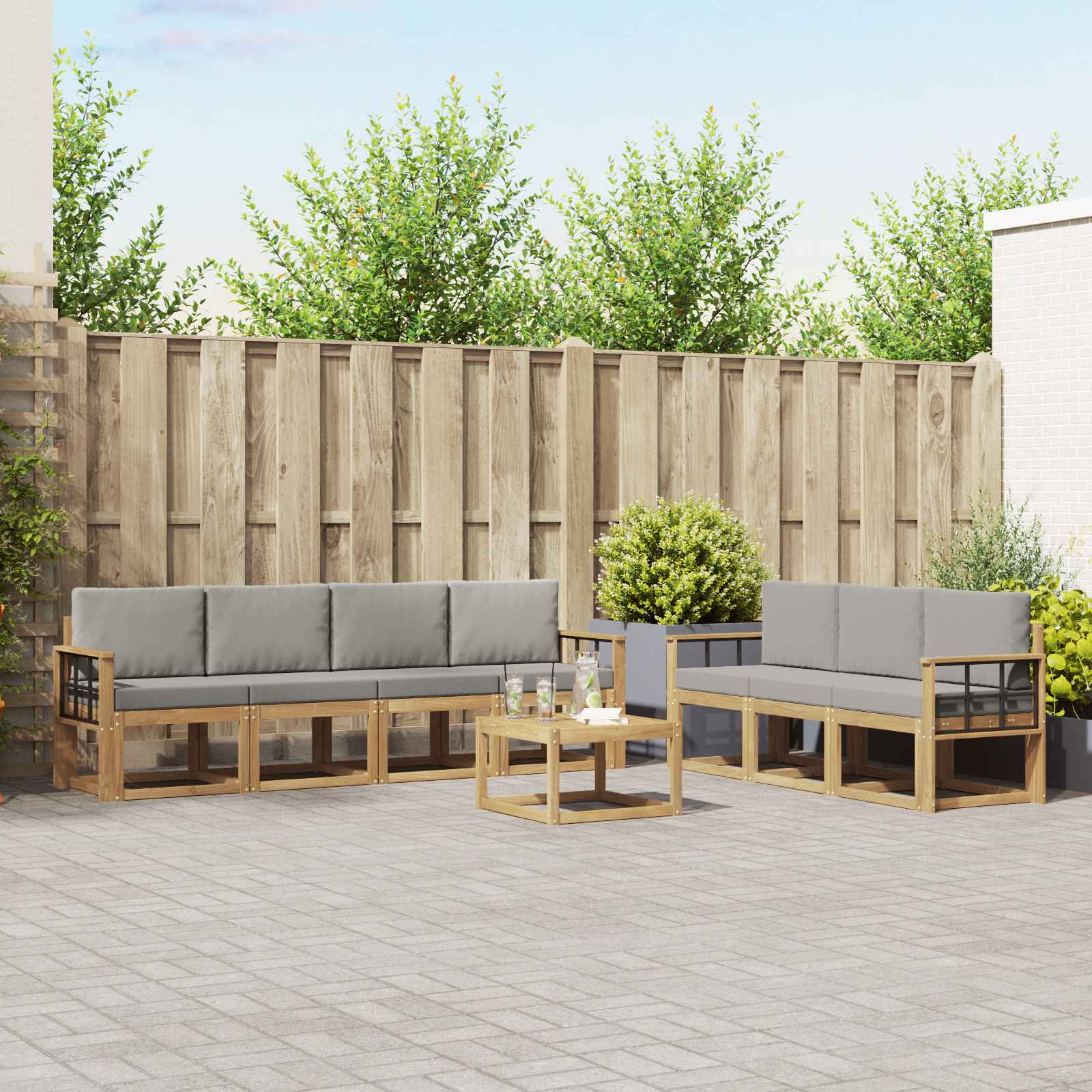 Outdoor-Sofagarnitur 8 stk. Weiß und Hellgrau Polyester