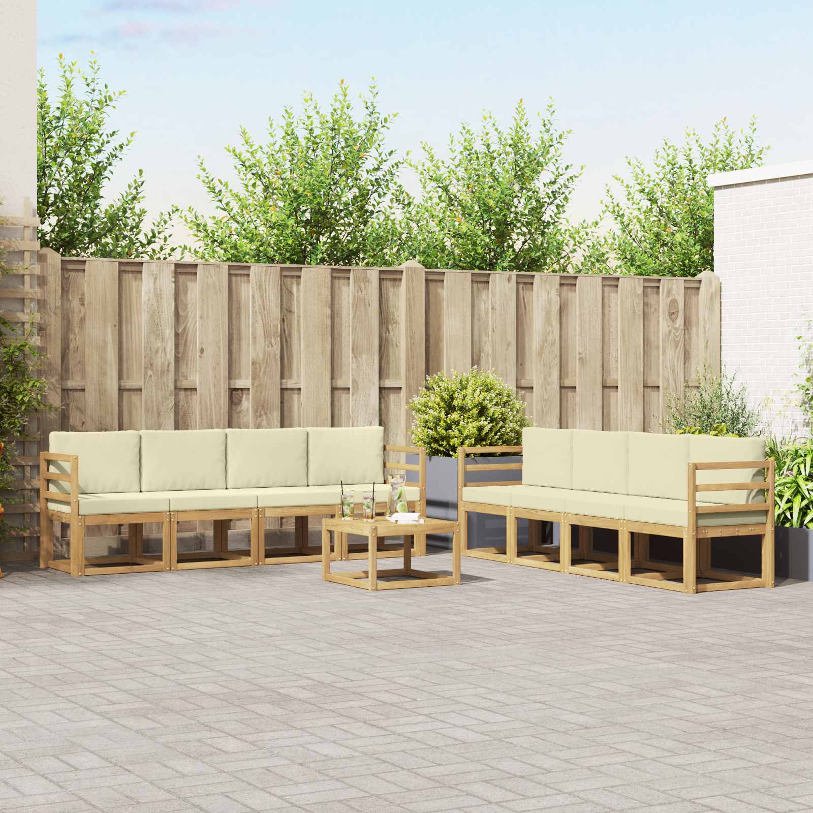 Outdoor-Sofagarnitur 9 stk. Weiß und Creme