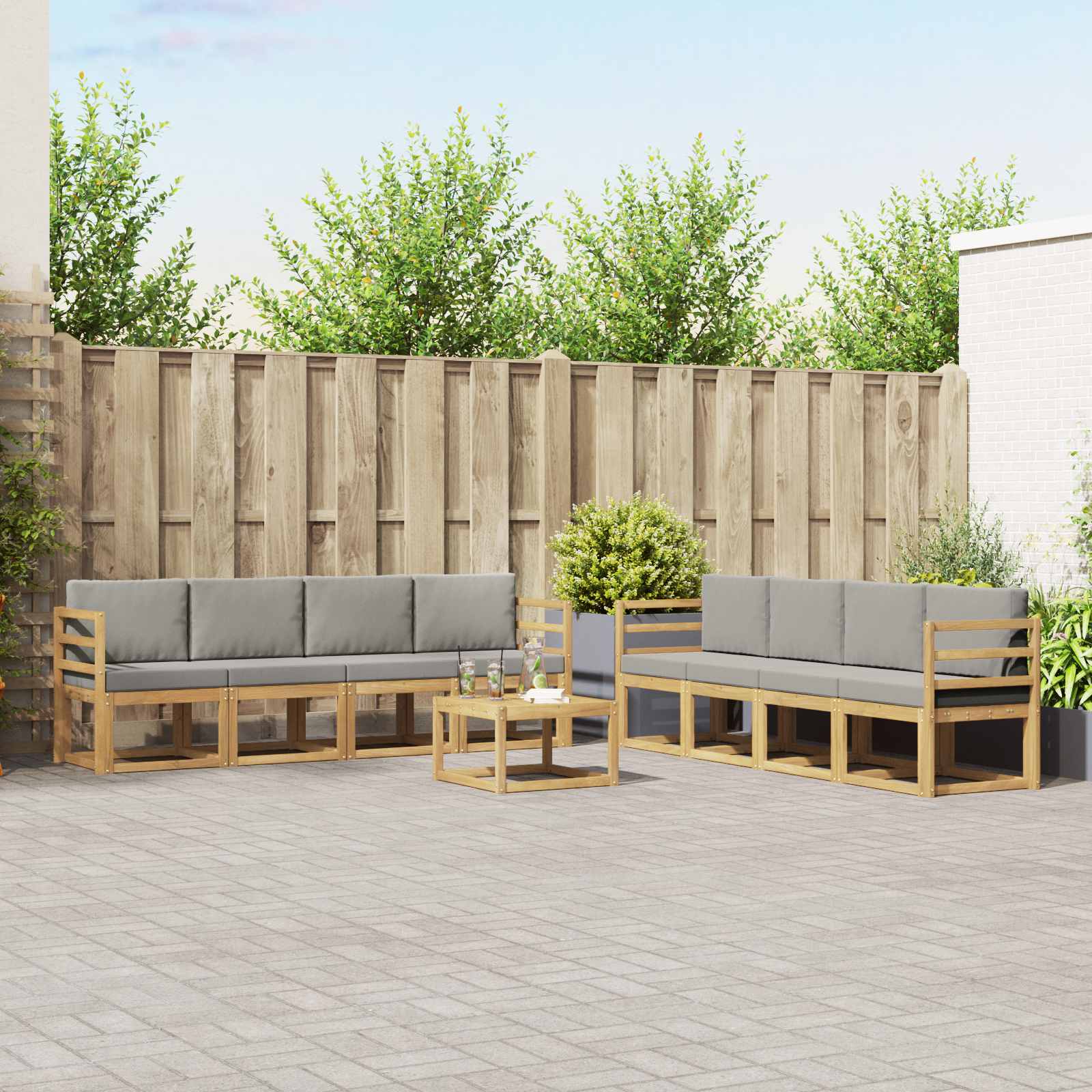 Outdoor-Sofagarnitur 9 Stk. Weiß und Hellgrau Polyester