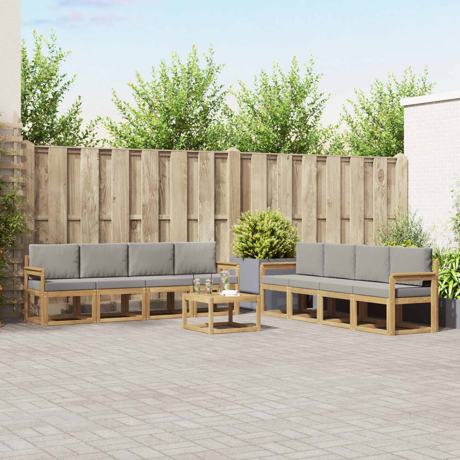 Outdoor-Sofagarnitur 9 Stk. Weiß und Hellgrau Polyester