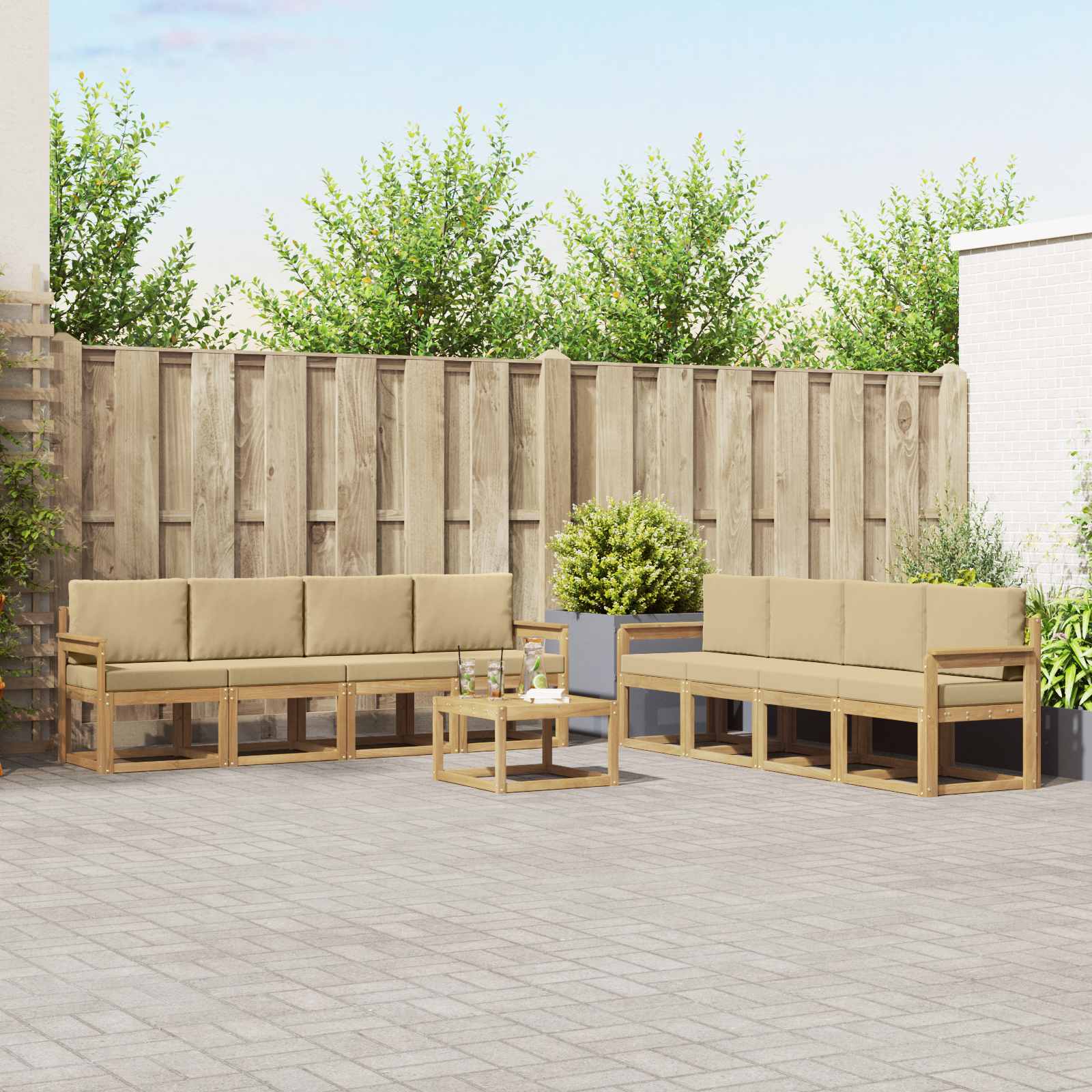 Outdoor-Sofagarnitur 9 stk. Weiß und Beige