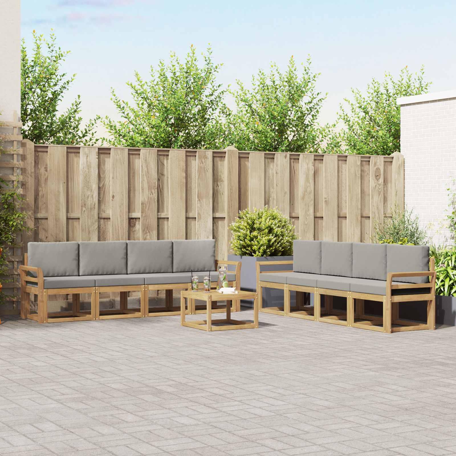 Outdoor-Sofagarnitur 9 Stk. Weiß und Hellgrau Polyester
