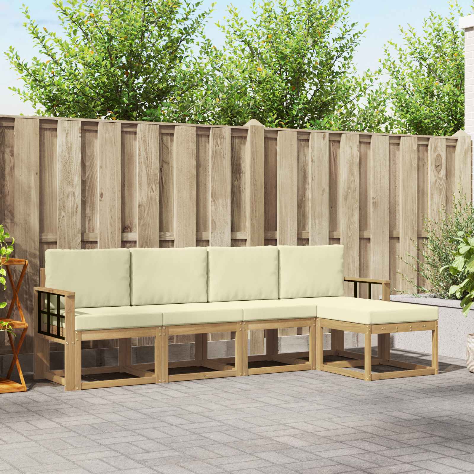 Outdoor-Sofagarnitur 5 stk. Weiß und Creme