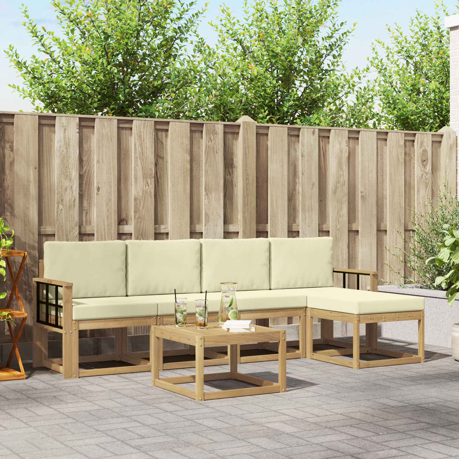 Outdoor-Sofagarnitur 6 stk. Weiß und Creme