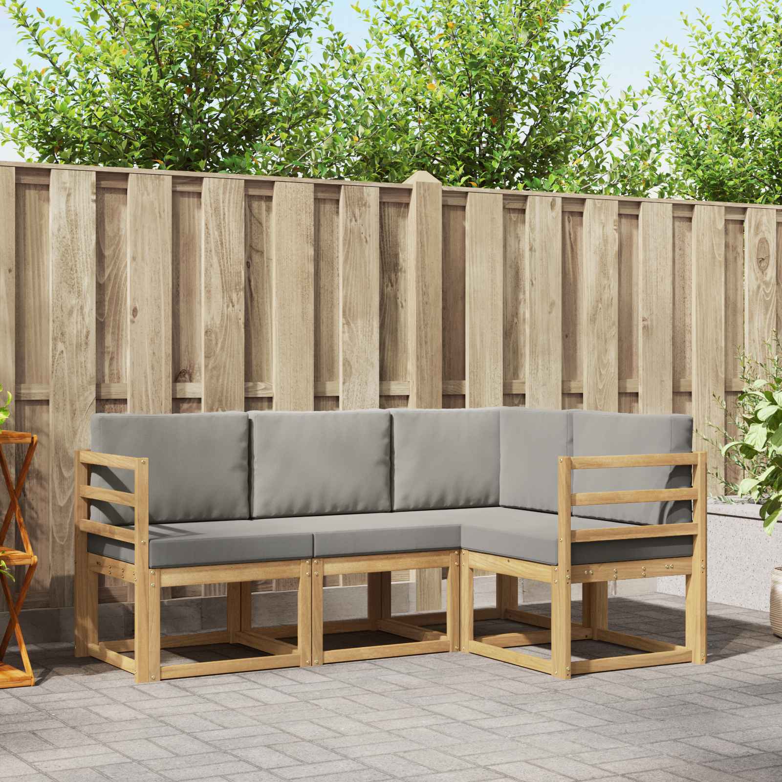 Outdoor-Sofagarnitur 4 stk. Weiß und Hellgrau Polyester